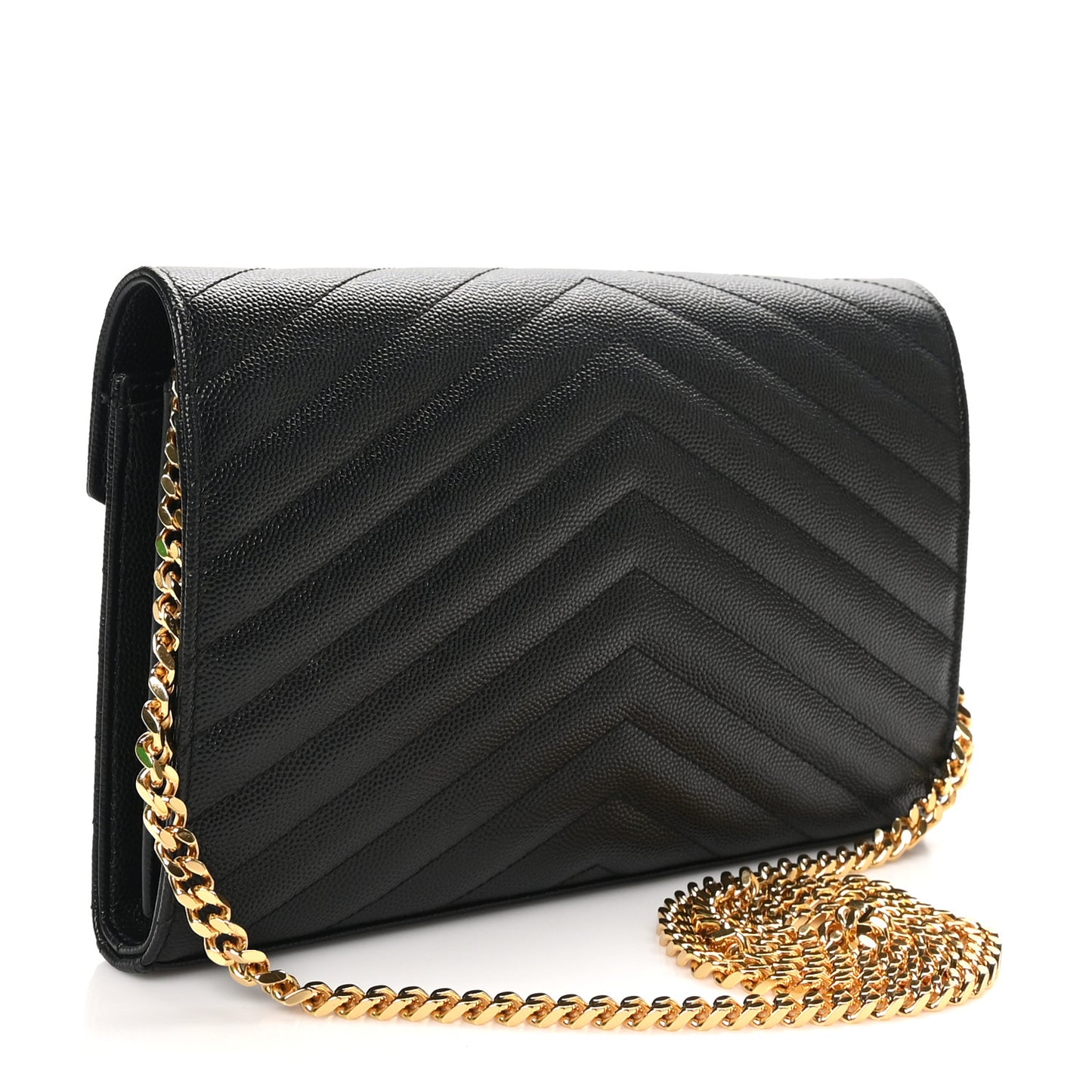Grain De Poudre Matelasse Chevron Monogram Chain Wallet Black