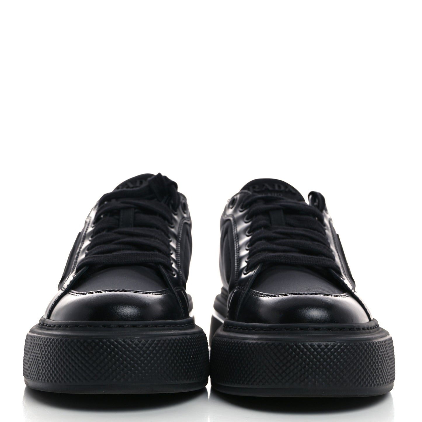 Re-Nylon Spazzolato Rubber Triangle Logo Macro Quilted Womens 45mm Platform Sneakers 37 Black