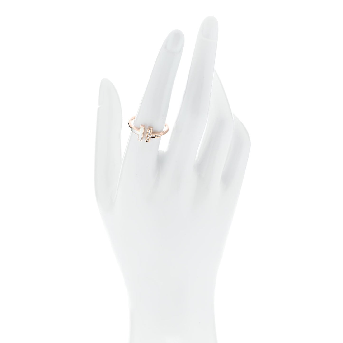 18K Rose Gold Diamond Mother of Pearl T Wire Ring 56 7.75