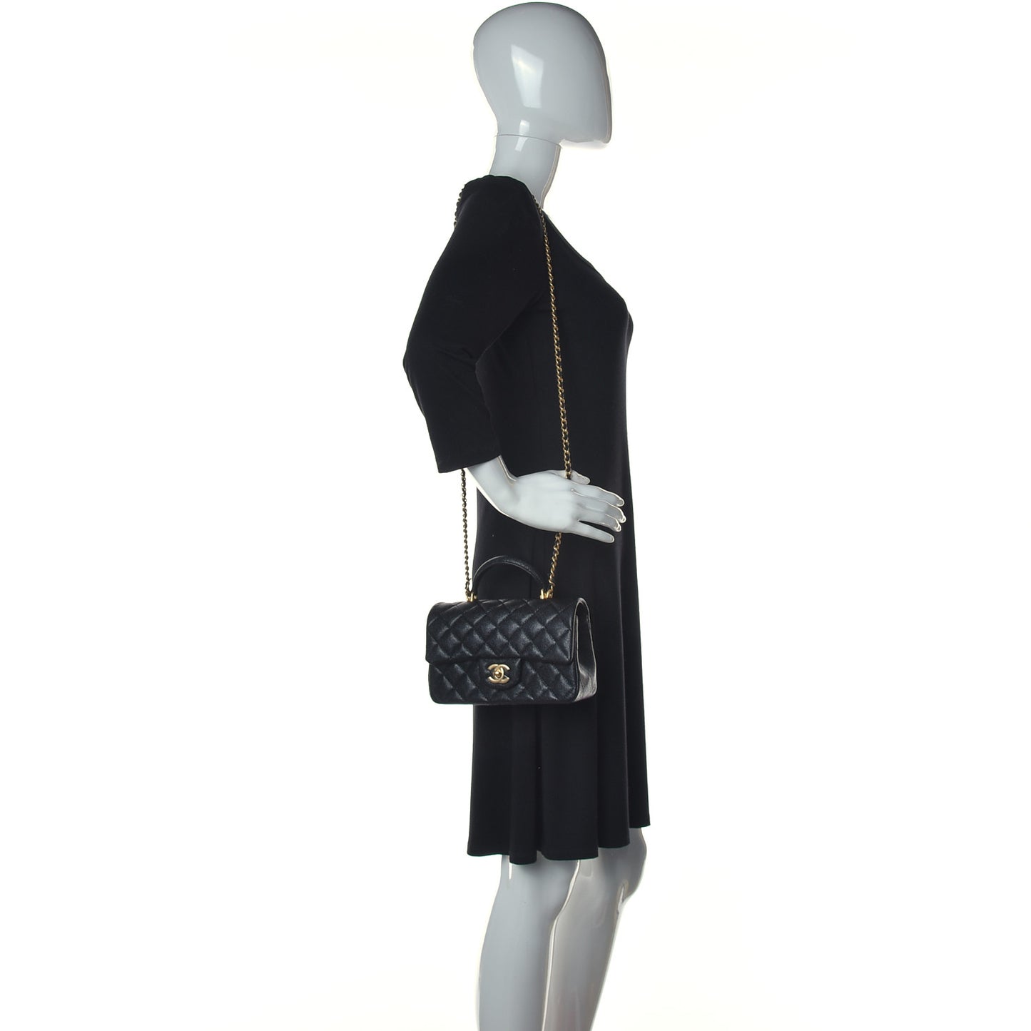 Caviar Quilted Mini Top Handle Rectangular Flap Black