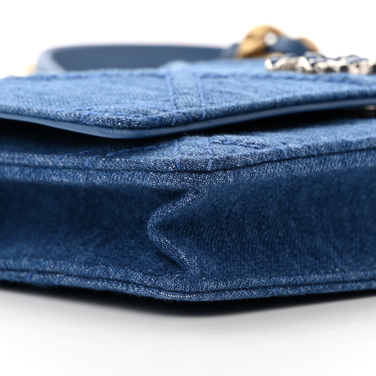 Denim Quilted Chanel 19 Wallet On Chain WOC Blue