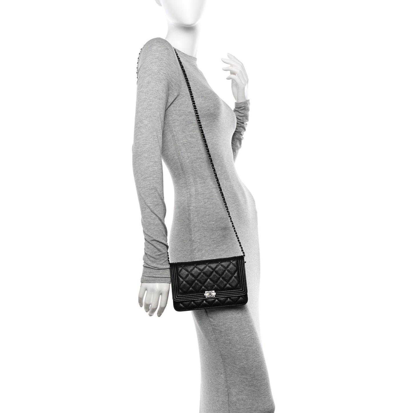 Caviar Quilted Boy Wallet On Chain WOC Black
