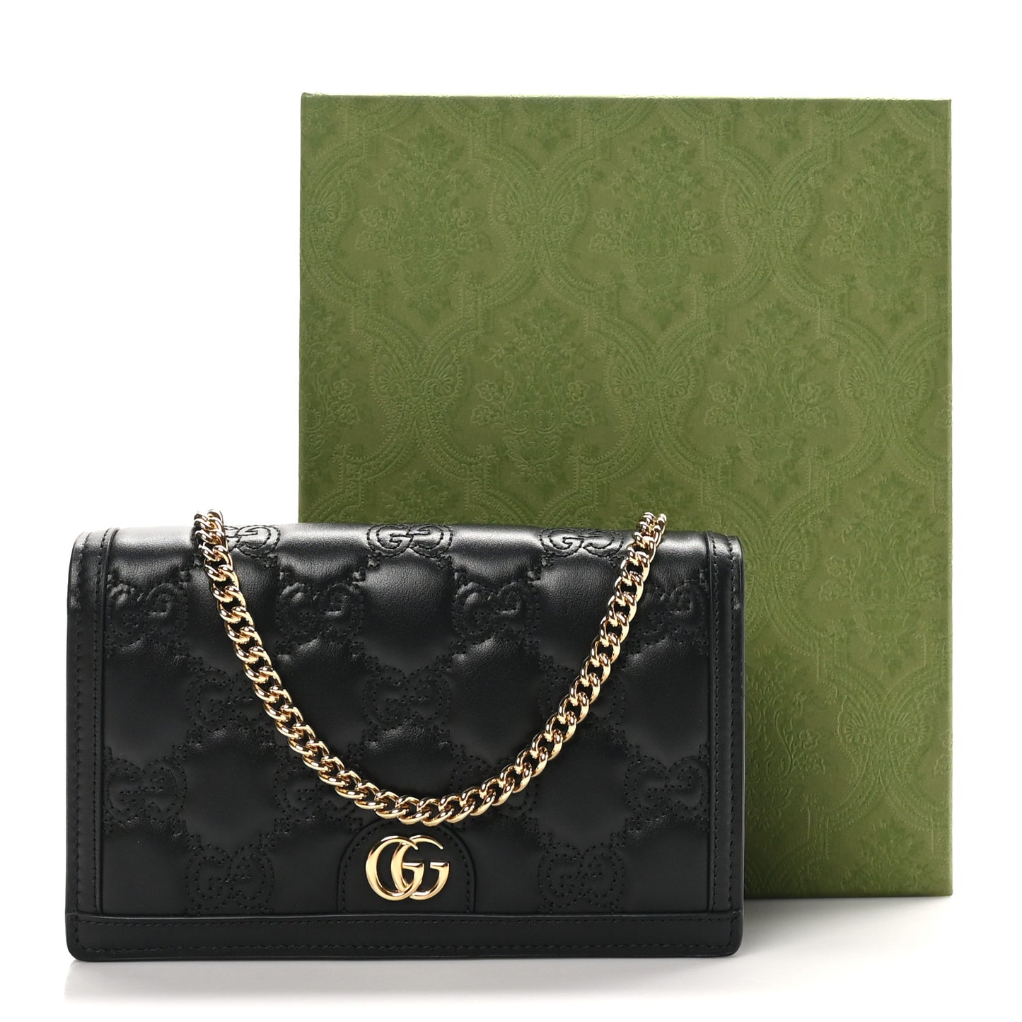 Calfskin GG Matelasse Chain Wallet Black