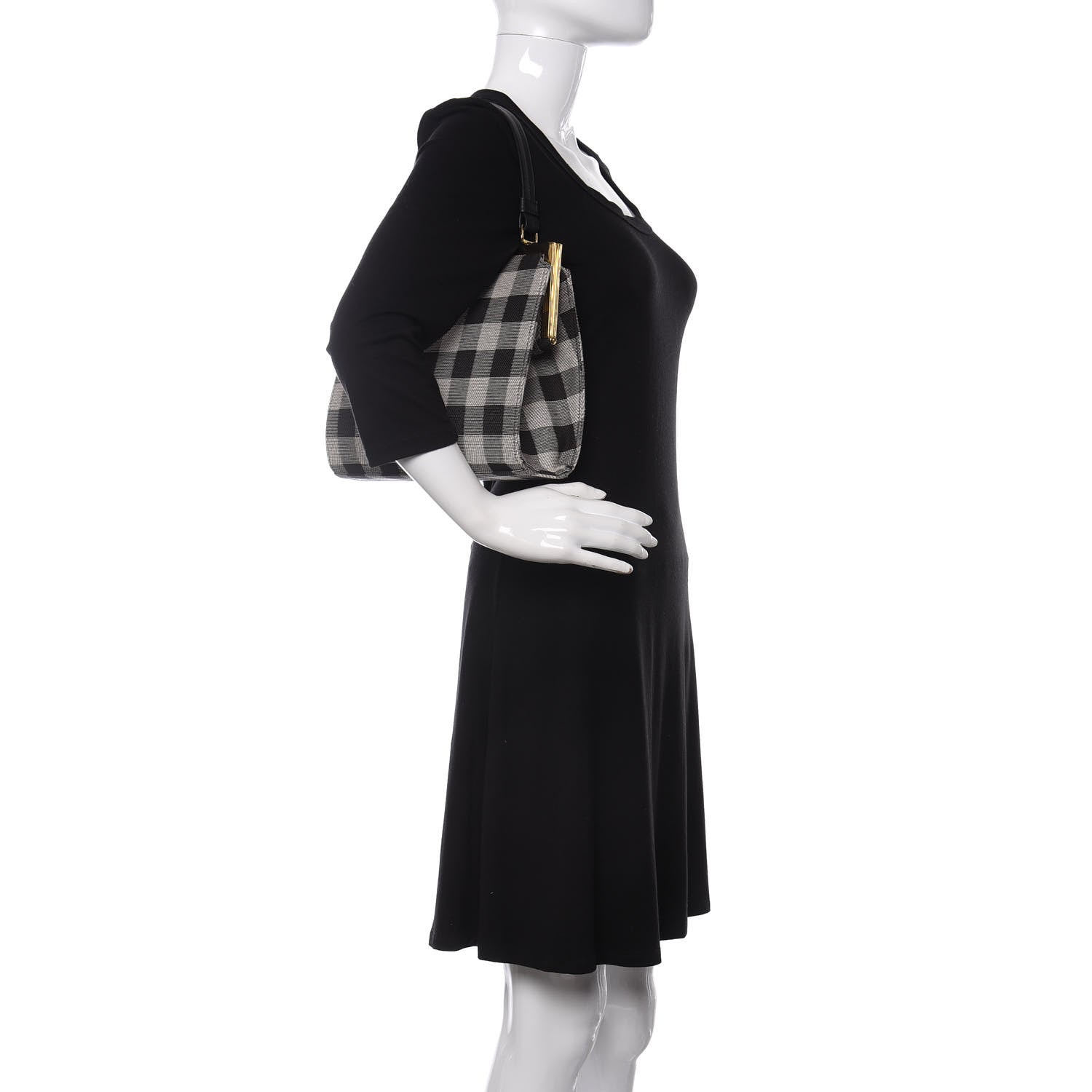 Mansur Gavriel Canvas Check Elegant Top Handle Bag Black White 2 of 9