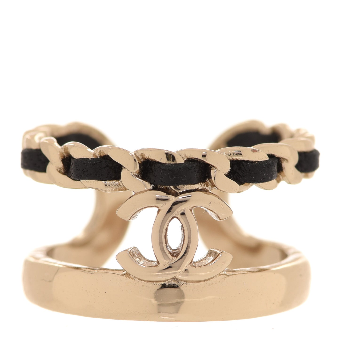 Metal Lambskin CC Ring 52 Gold Black