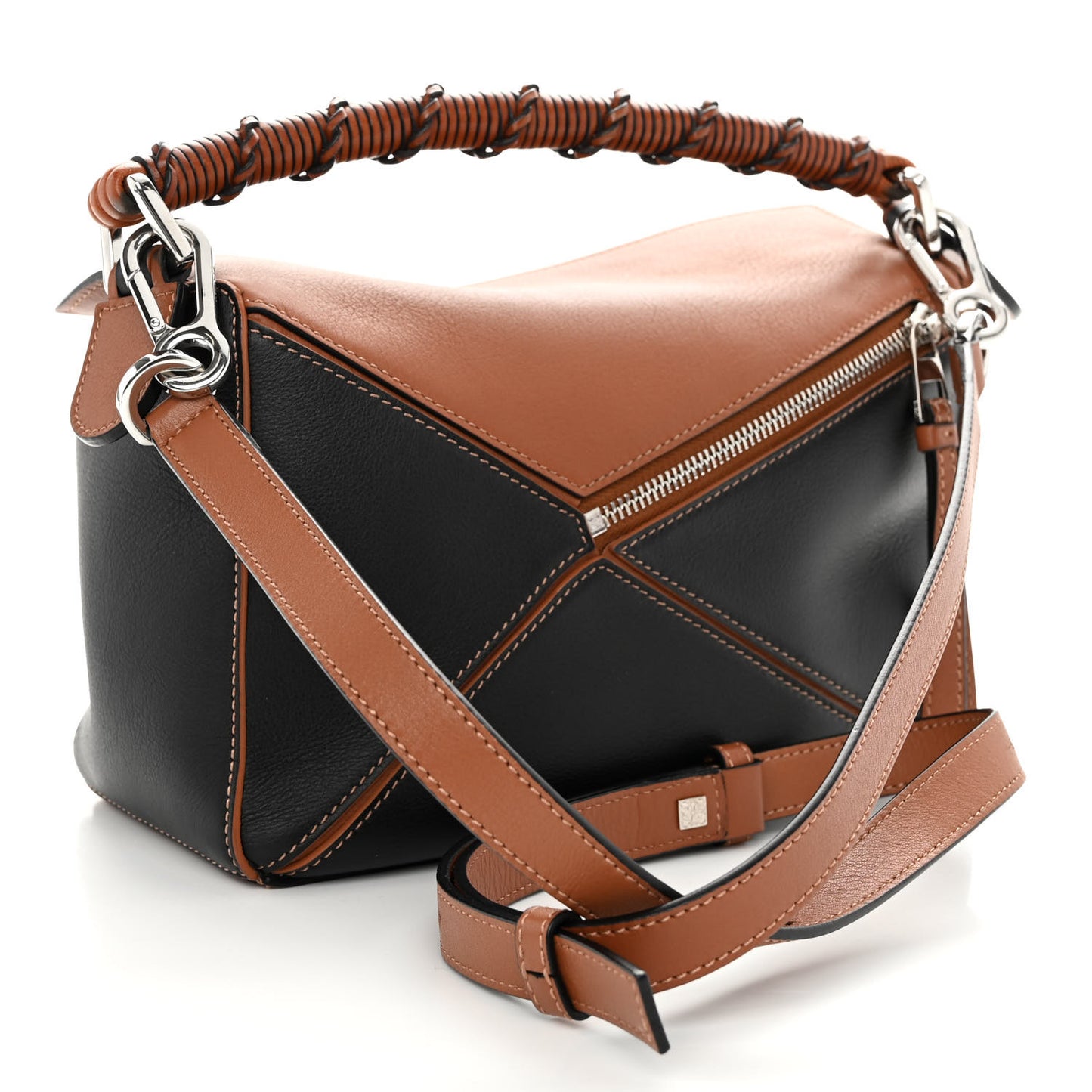 Calfskin Small Craft Puzzle Bag Tan Black