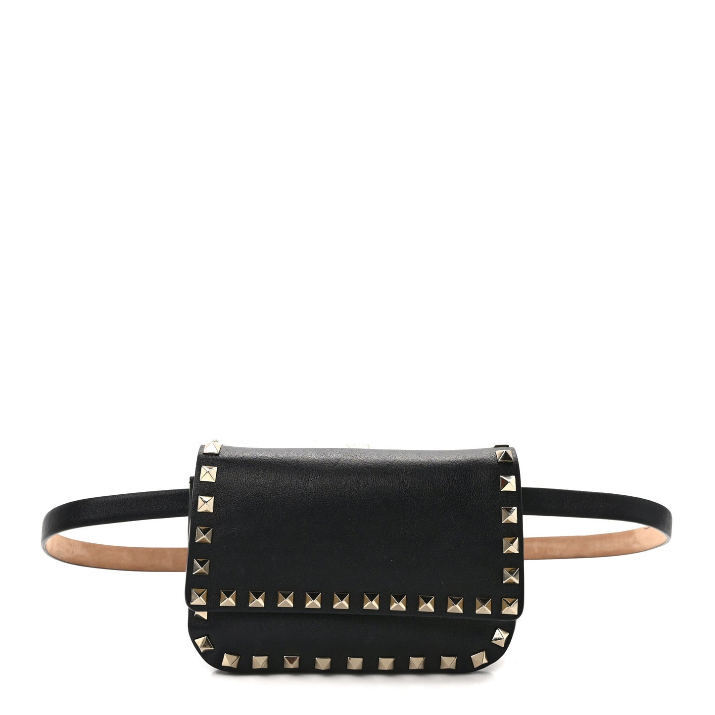 Calfskin Rockstud Belt Bag Black