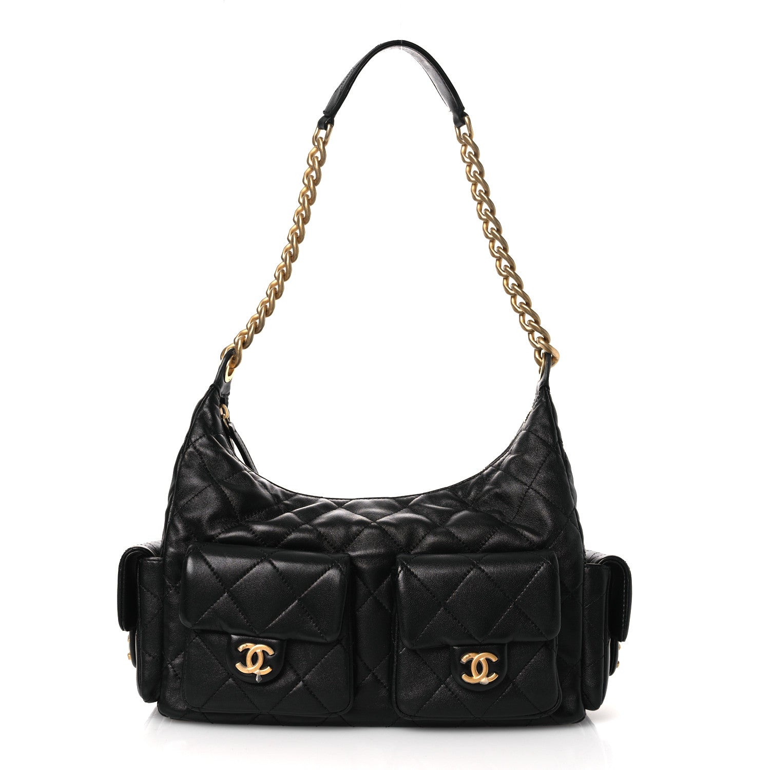 Chanel Shiny Lambskin Quilted Trendy Pockets Hobo Black 1847830 