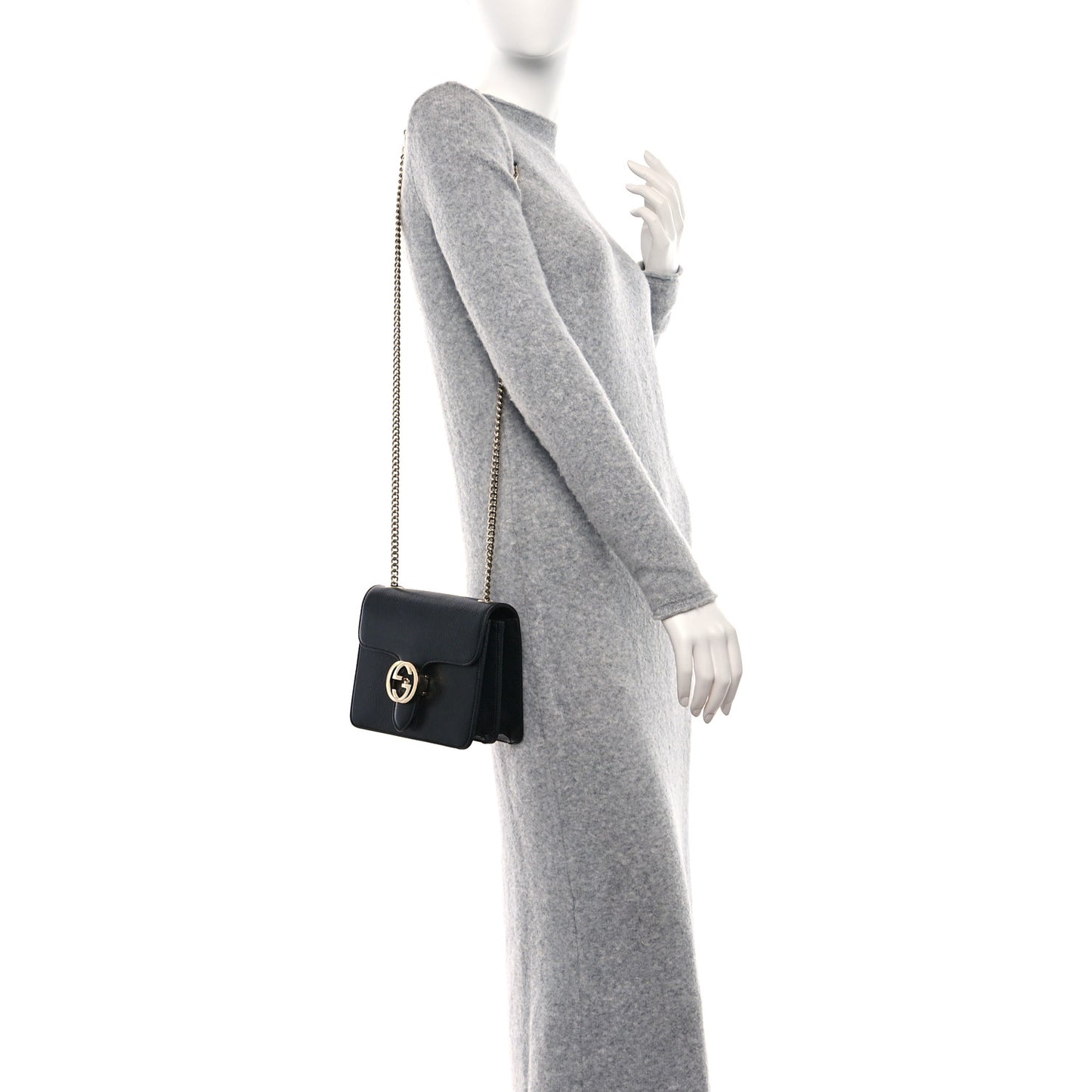 Dollar Calfskin Small Interlocking G Shoulder Bag Black