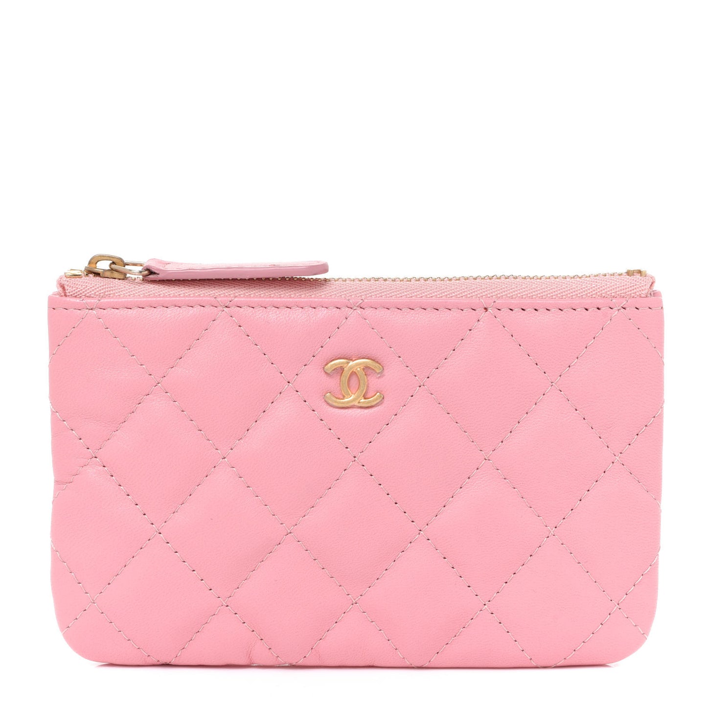 Lambskin Quilted Small Cosmetic Case Pink