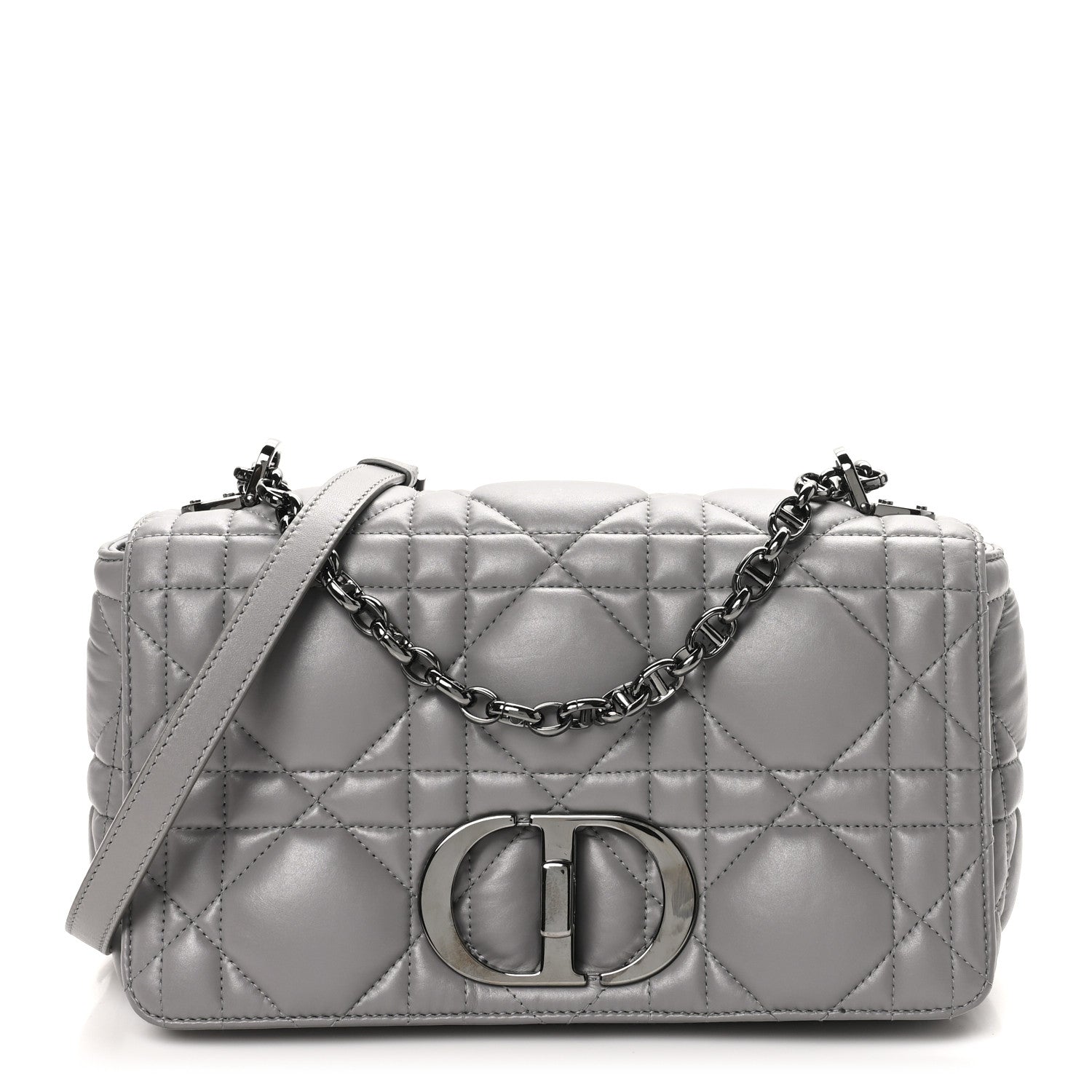 DIOR グレー カーゴ　 サイズ50 Christian Dior Calfskin Macrocannage Medium Caro Bag Iron Grey