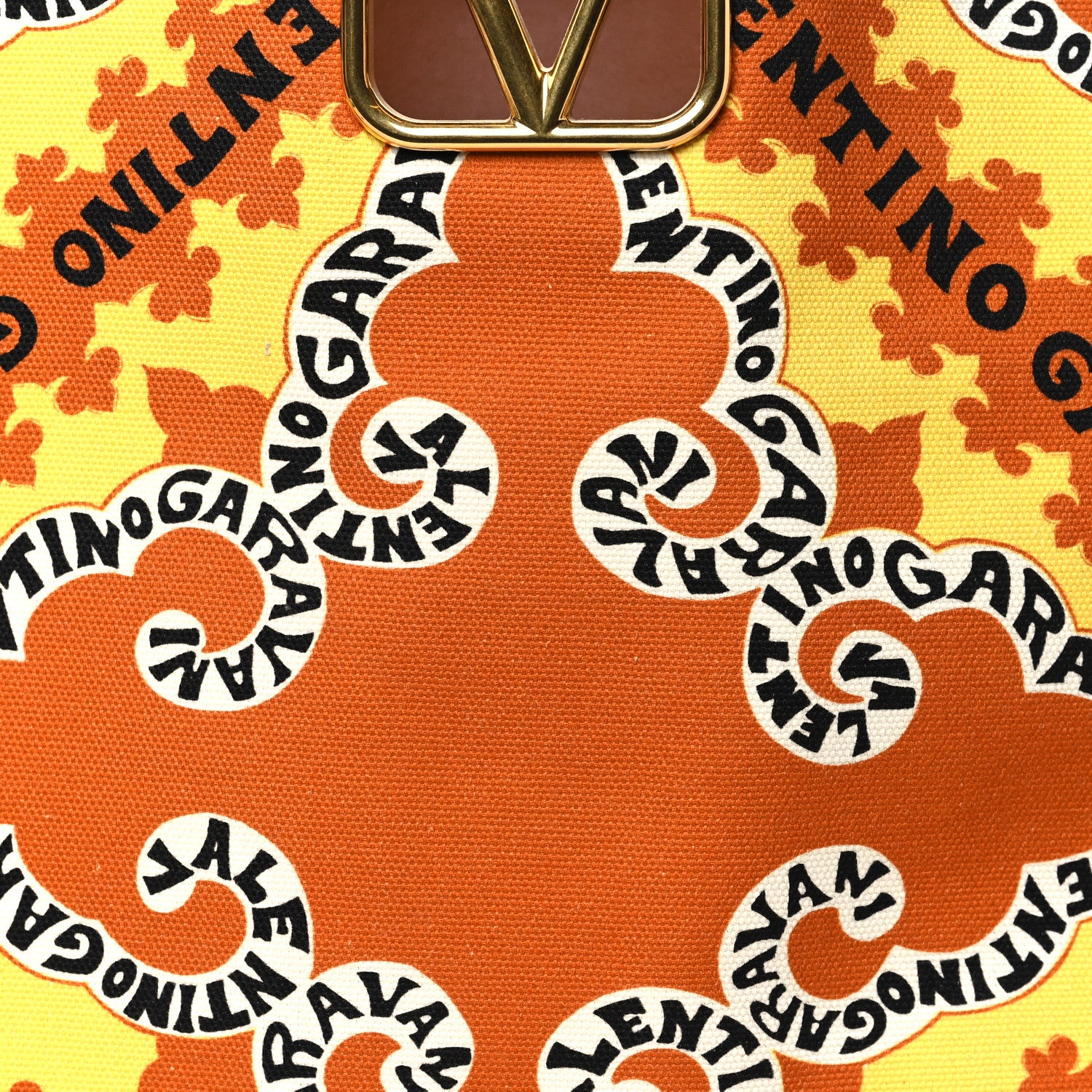 Valentino Garavani Canvas Calfskin Large Bandana Print Vlogo Signature Tote Saddle Brown Multicolor 7 of 10