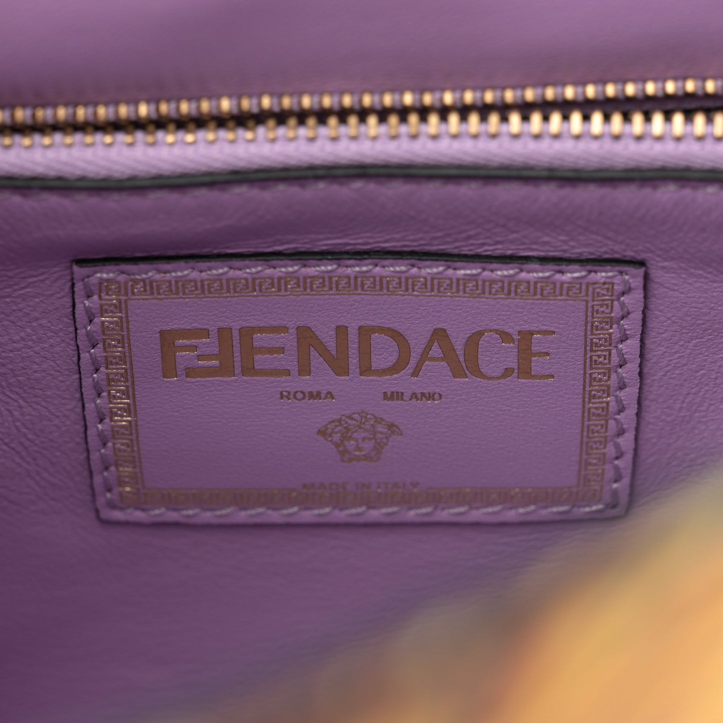 X FENDI Grained Calfskin Fendace La Medusa Medium Top Handle Bag Baby Blue Multicolor