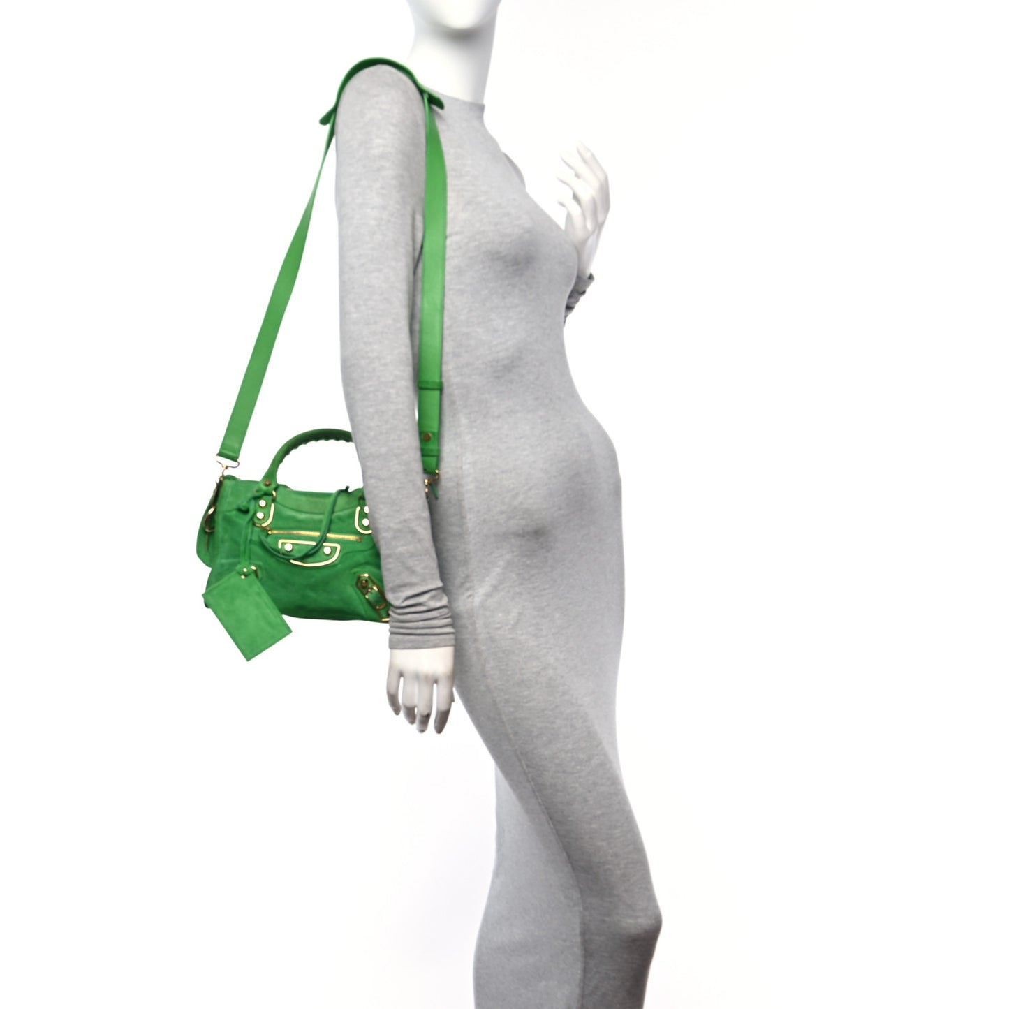 Baby Daim Suede Gold Metallic Edge Hardware Mini City Vert Fluo