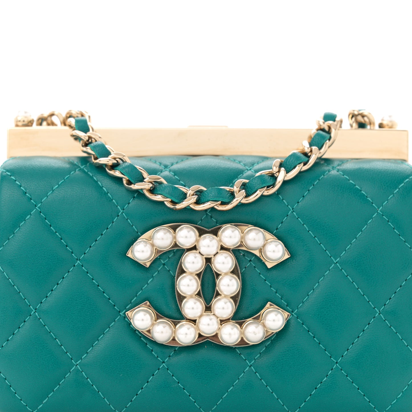 Lambskin Quilted Pearl CC Vanity Case Turquoise