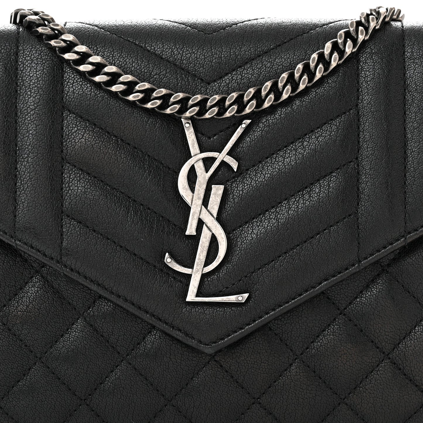 Sheepskin Tri-Quilt Monogram Envelope Chain Wallet Black