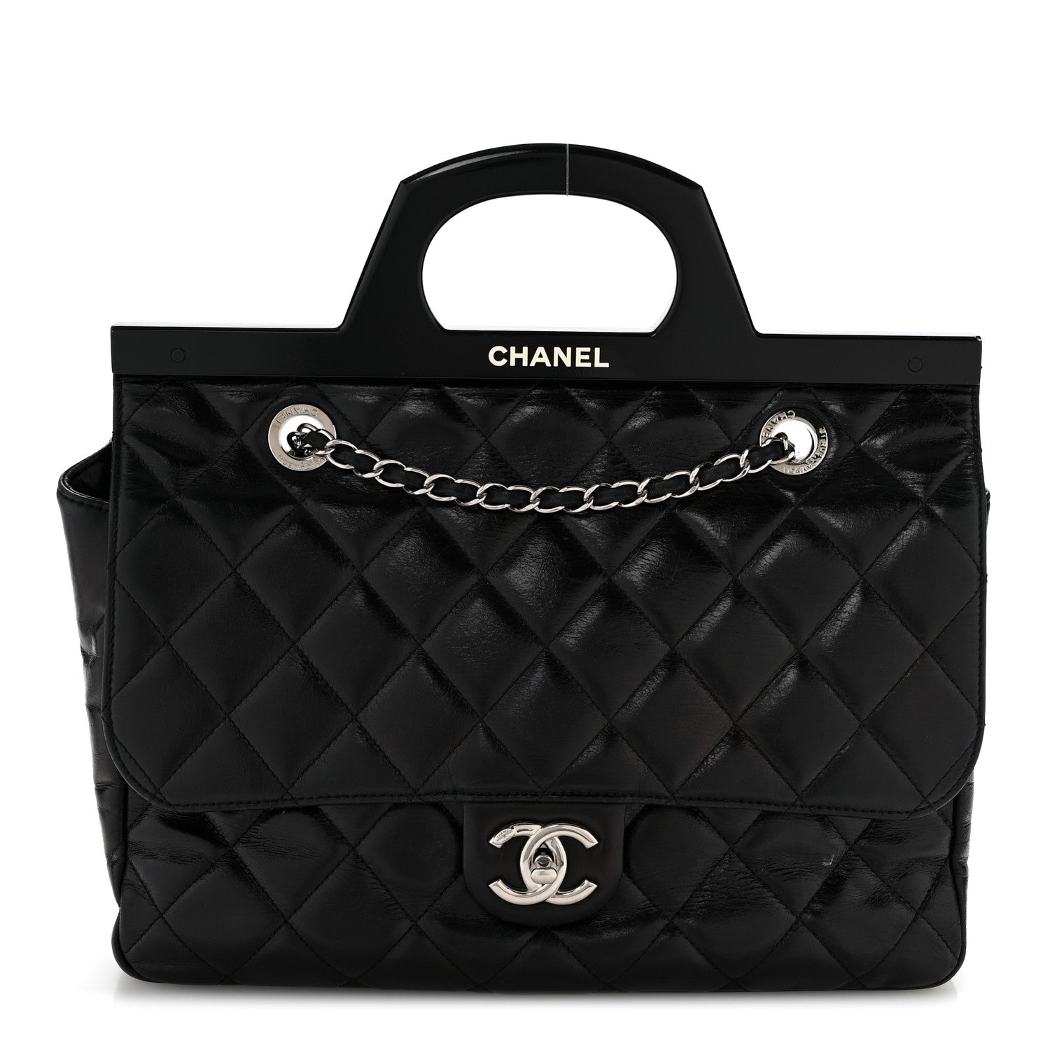 Chanel CC ロゴノベルティブラック キルティングバッグ Chanel Glazed Calfskin Quilted Small CC Delivery Tote Black