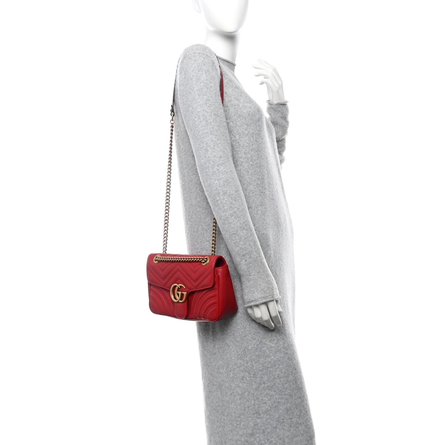 Calfskin Matelasse Small GG Marmont Shoulder Bag Hibiscus Red