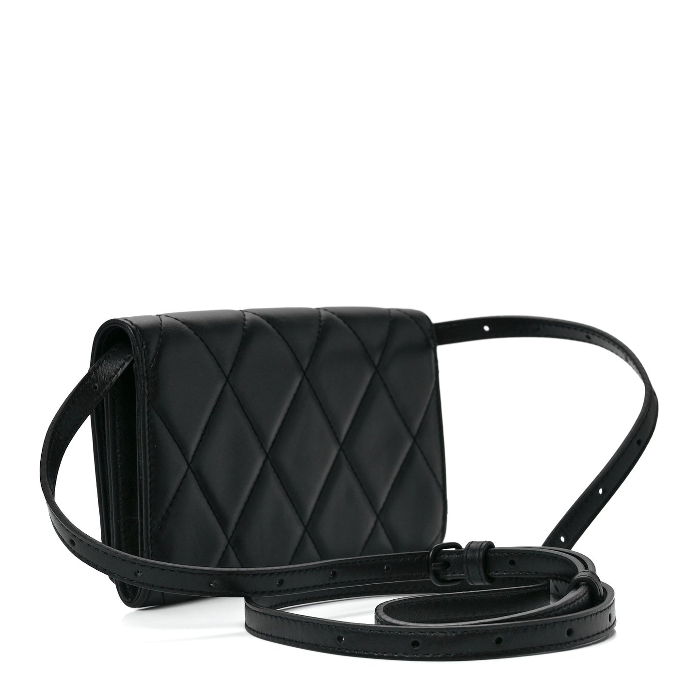 Nappa Calfskin Quilted Touch B Phone Holder With Strap Black