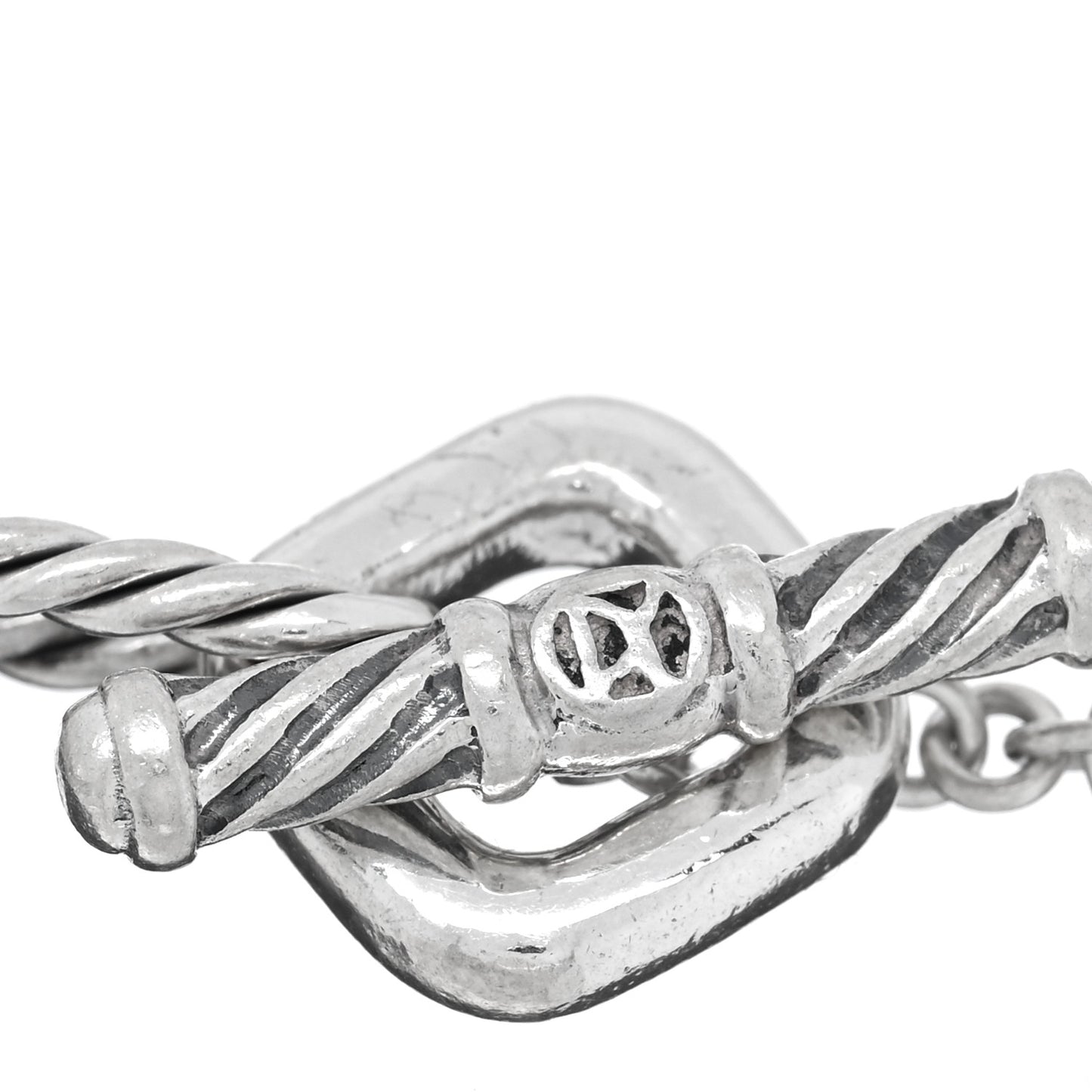 Sterling Silver Diamond Cable Heart Charm Bracelet