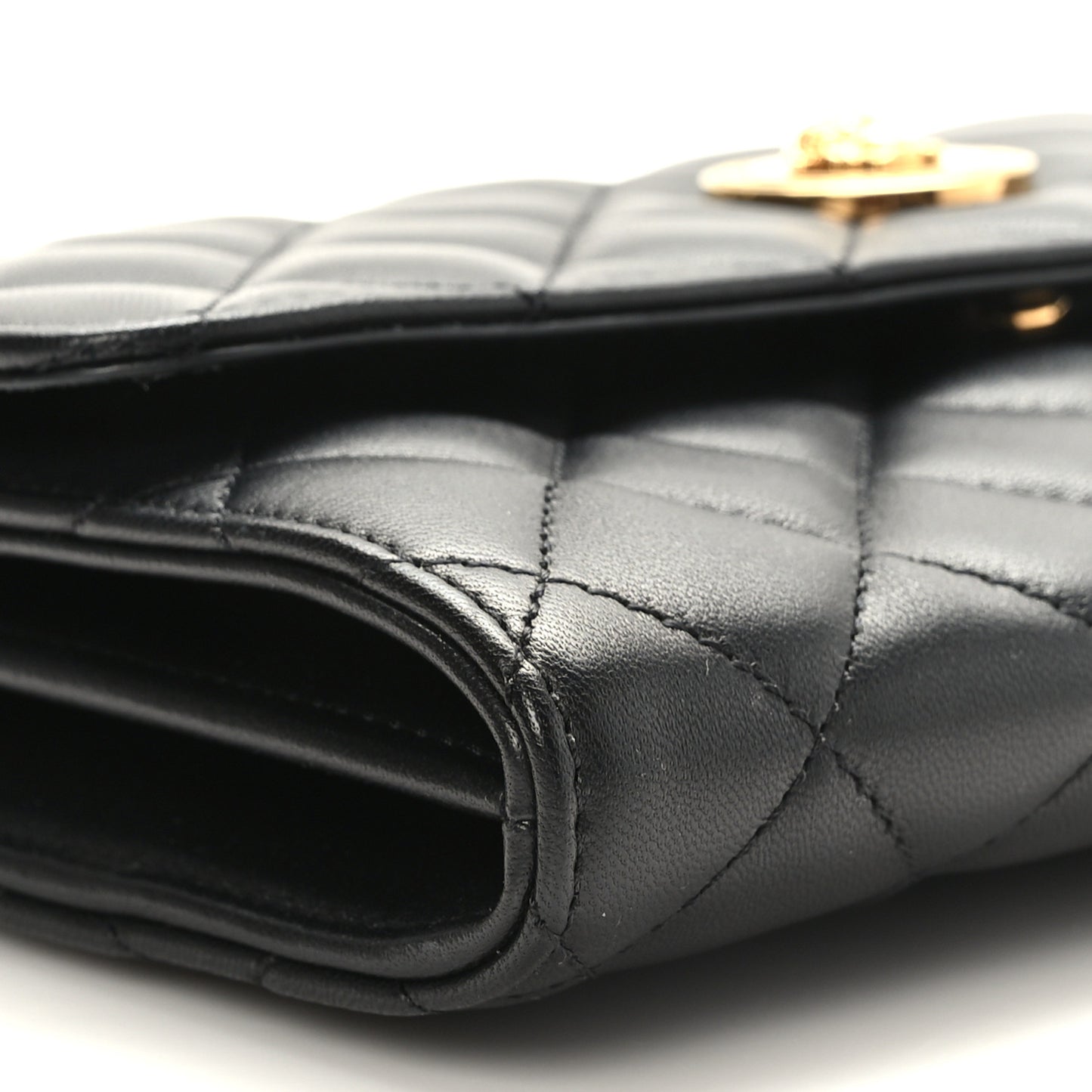 Lambskin Quilted Medusa Wallet on Chain Crossbody Black