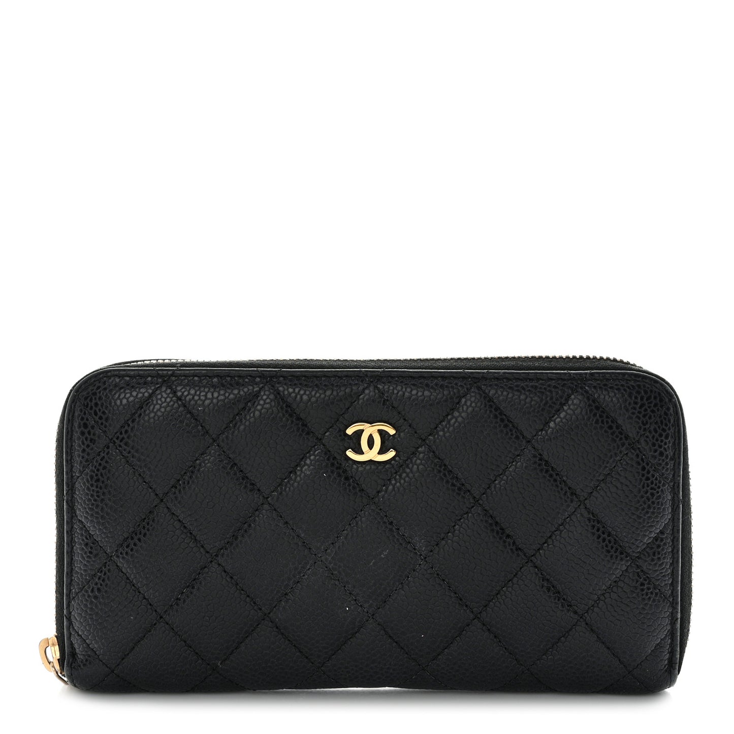 Caviar Quilted Large Gusset Zip Around Wallet Black