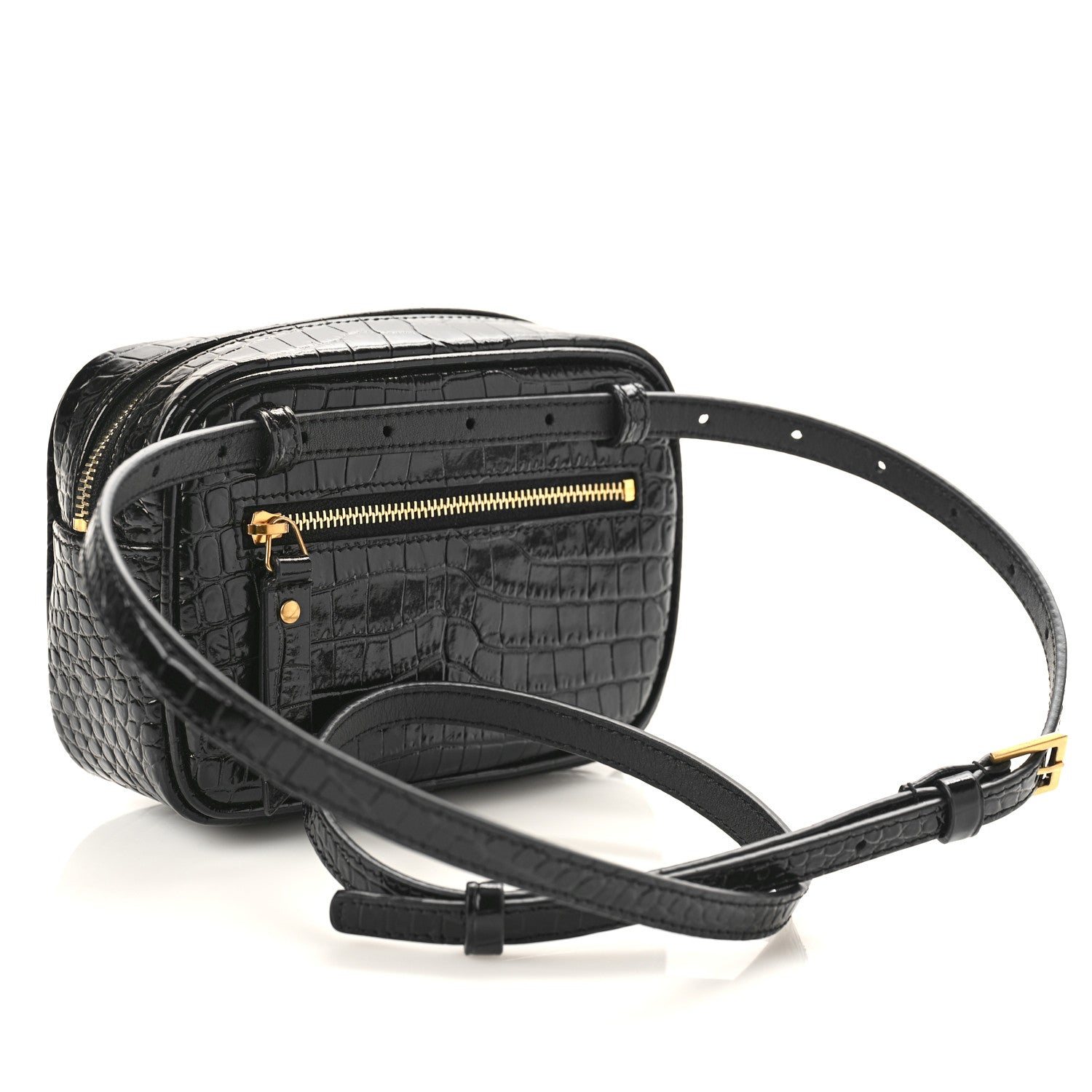 Saint Laurent Patent Calfskin Crocodile Embossed Monogram Lou Belt Bag Black 3 of 8