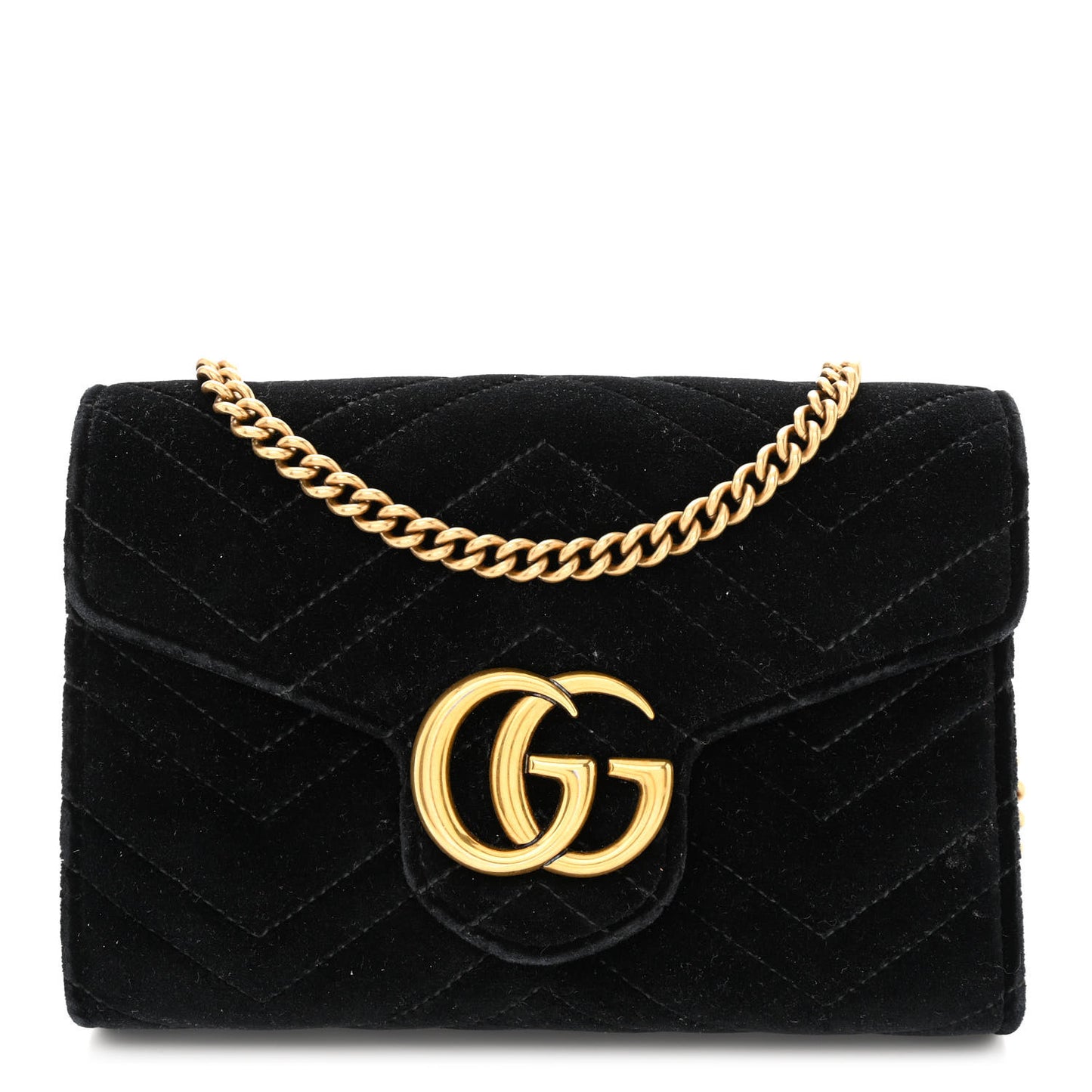 Velvet Matelasse GG Marmont Chain Wallet Black