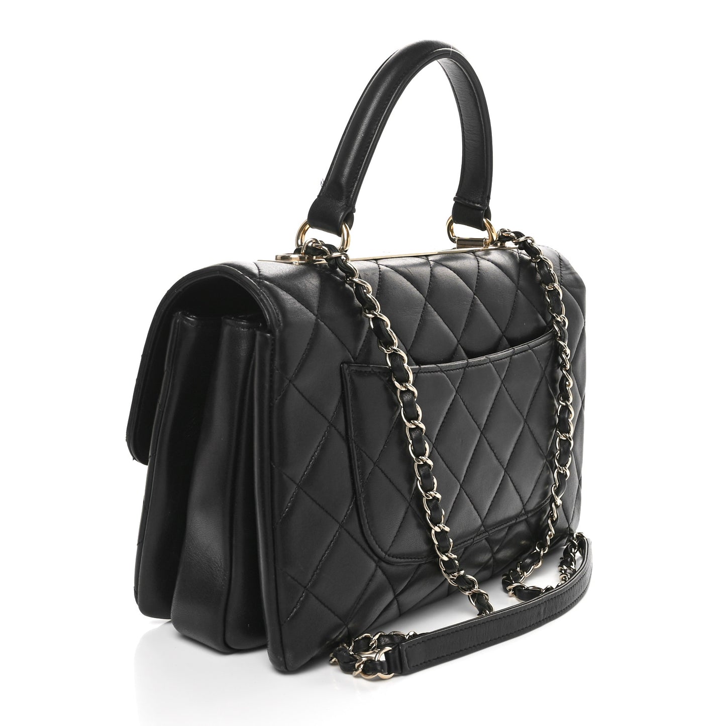 Lambskin Quilted Medium Trendy CC Flap Dual Handle Bag Black