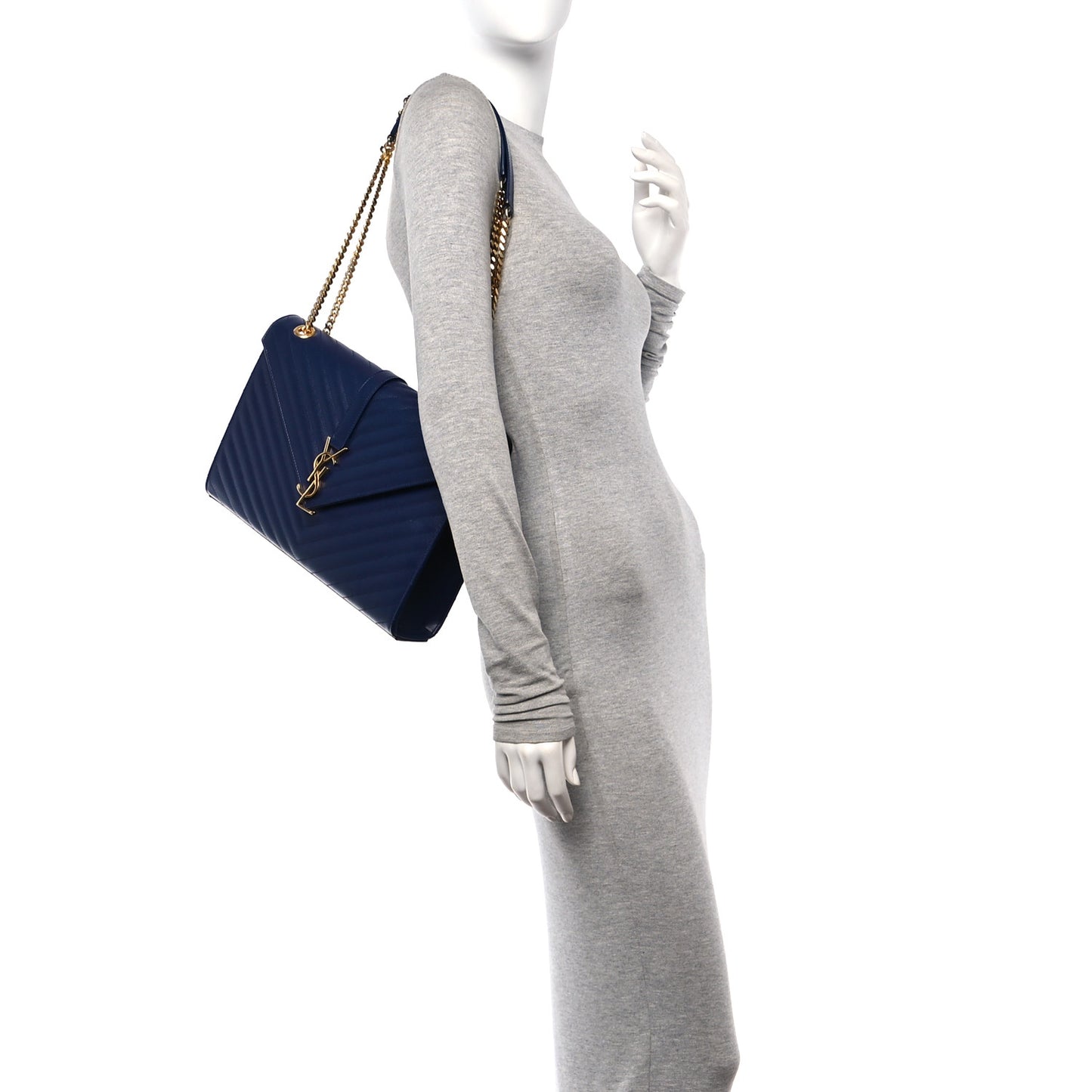 Grain De Poudre Matelasse Chevron Large Monogram Satchel Navy Blue