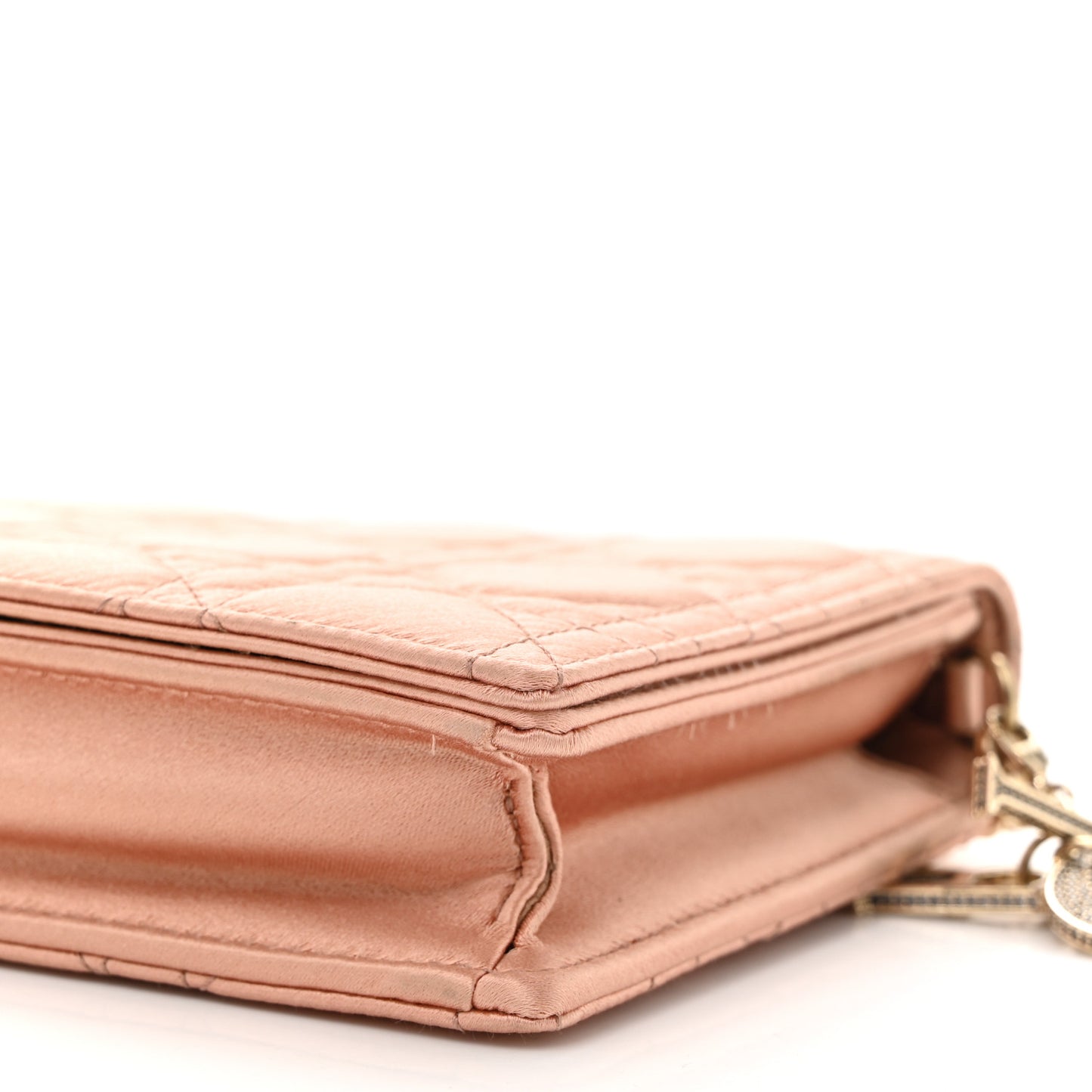 Satin Crystal Cannage Lady Dior Pouch Nude