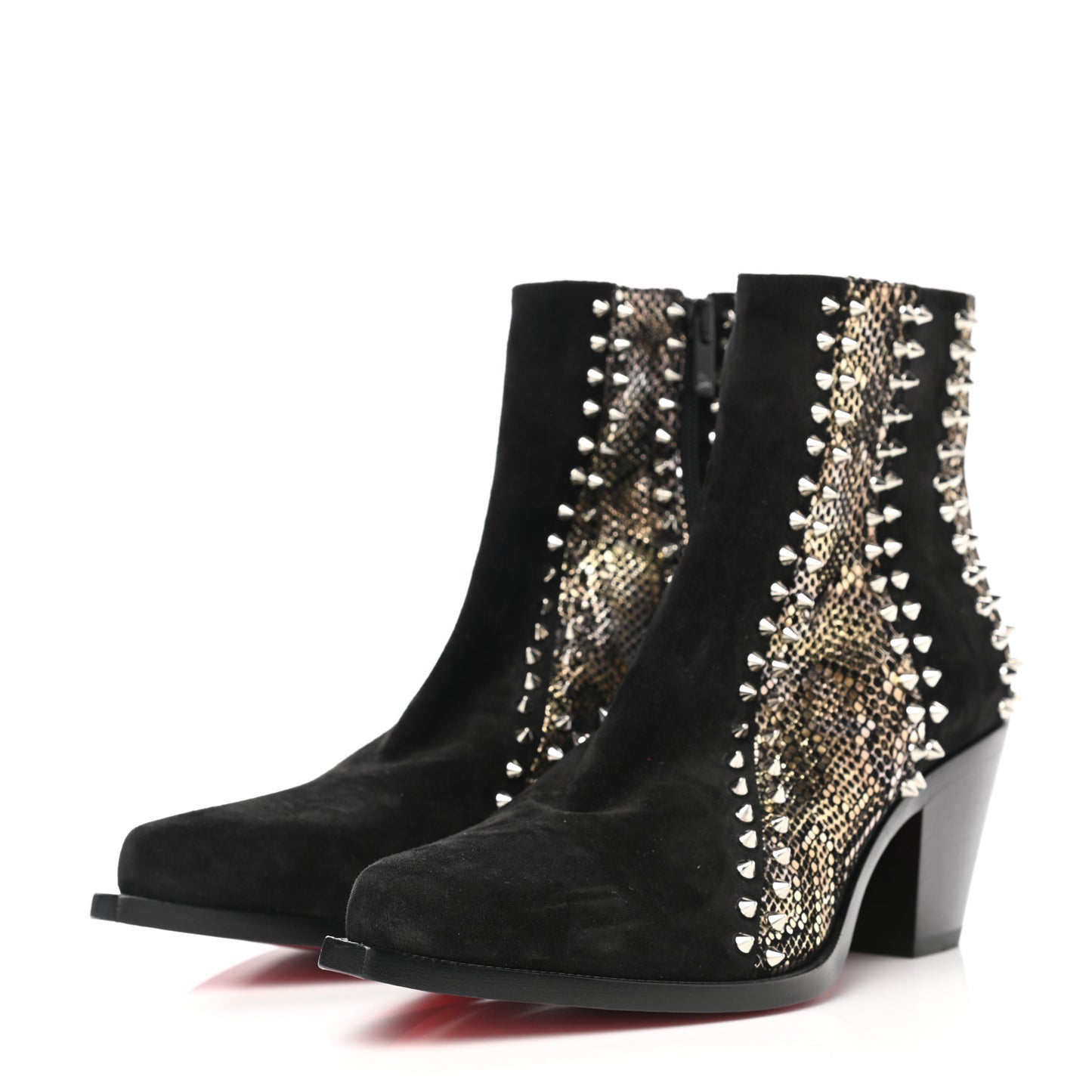 Calfskin Suede Embossed Snakeskin Spiked With My Guitar Chelsea Boots 39.5 Black
