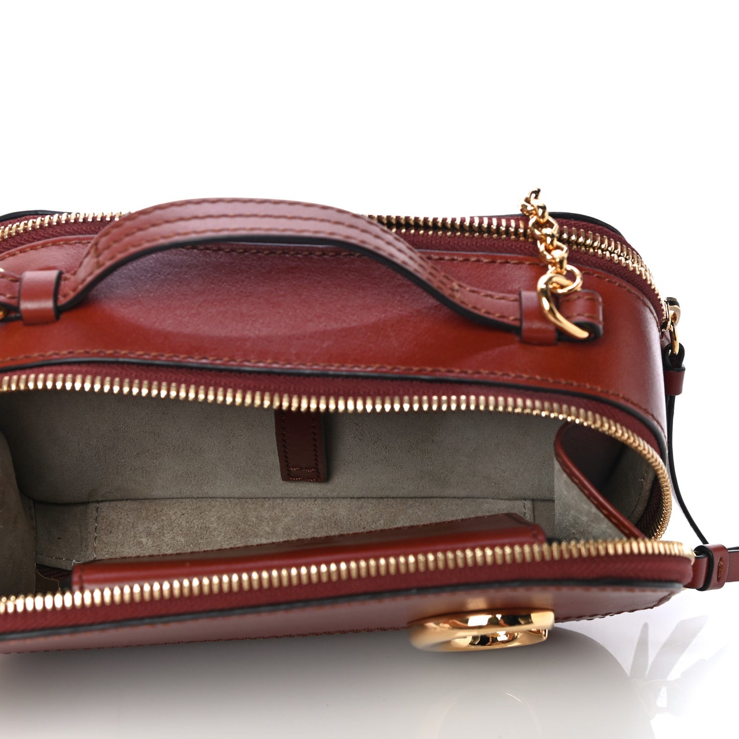Shiny Calfskin Mini Vanity C Bag Sepia Brown