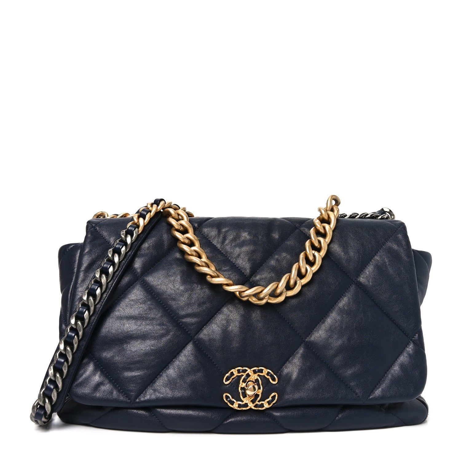 Chanel Goatskin Quilted Maxi Chanel 19 Flap Navy Blue 1777643