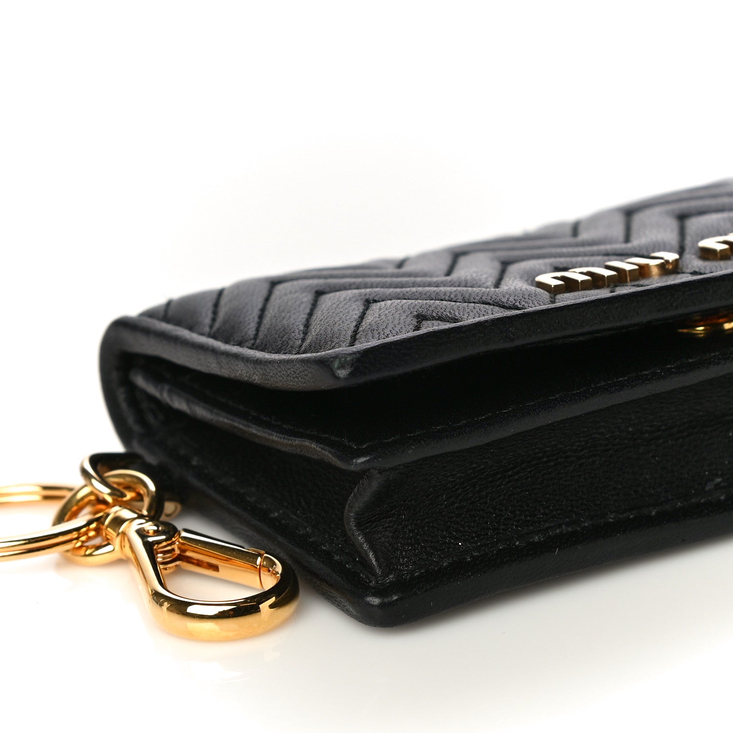Miu Miu Nappa Impunture Flap Card Holder Key Ring Black 11 of 16