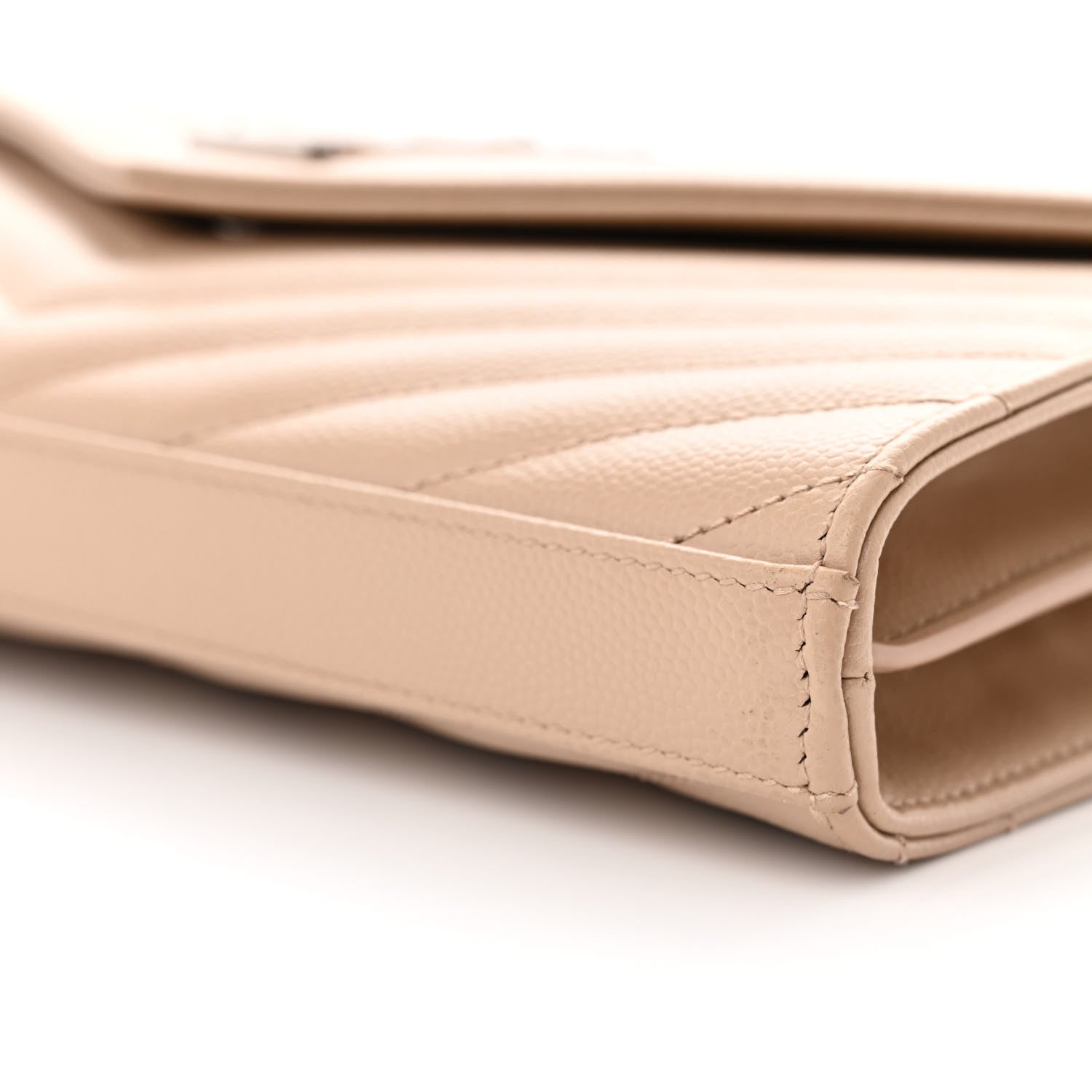 Saint Laurent Grain De Poudre Matelasse Chevron Monogram Chain Wallet Dark Beige 9 of 9