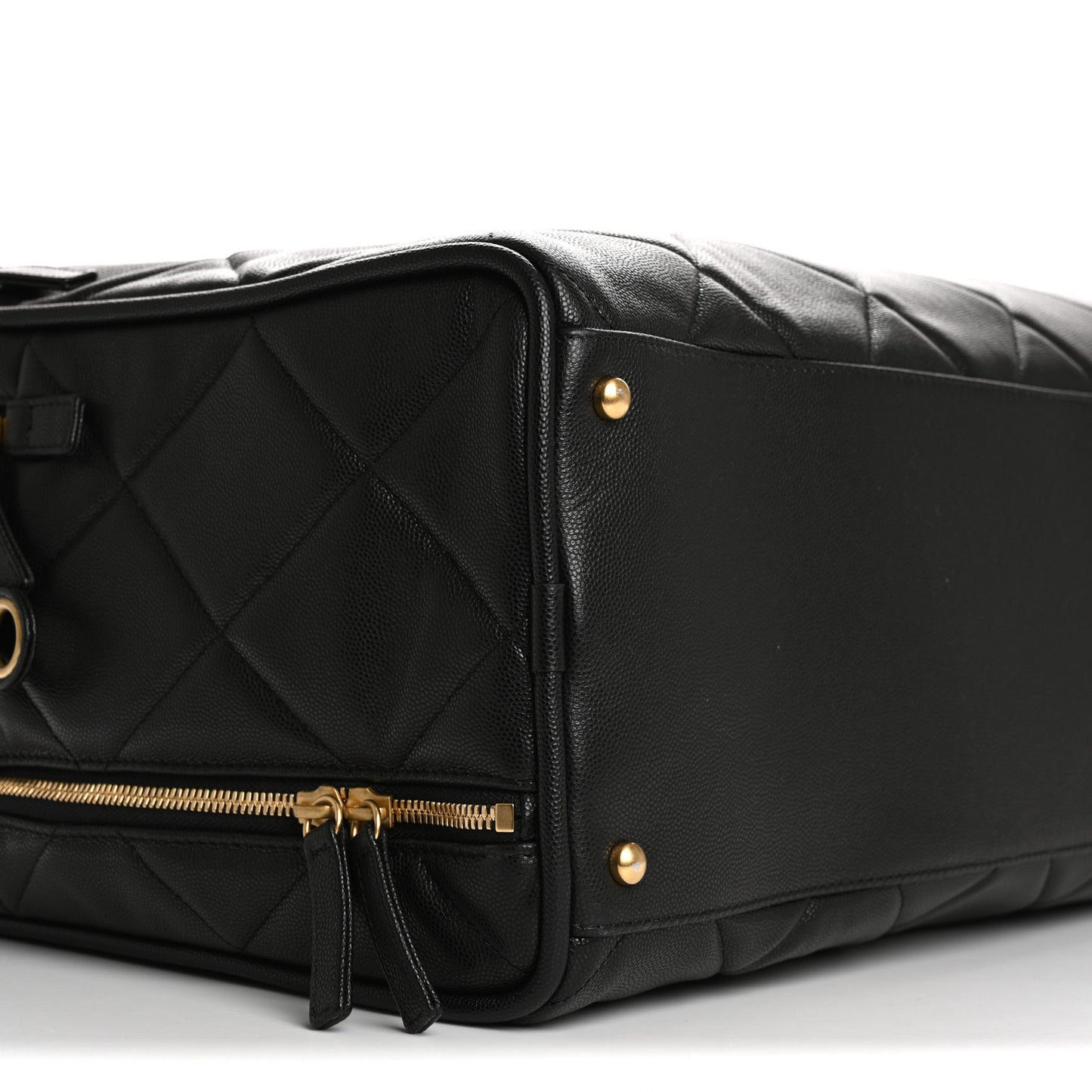 Shiny Grained Calfskin Quilted Large Travel Bowling Bag Black