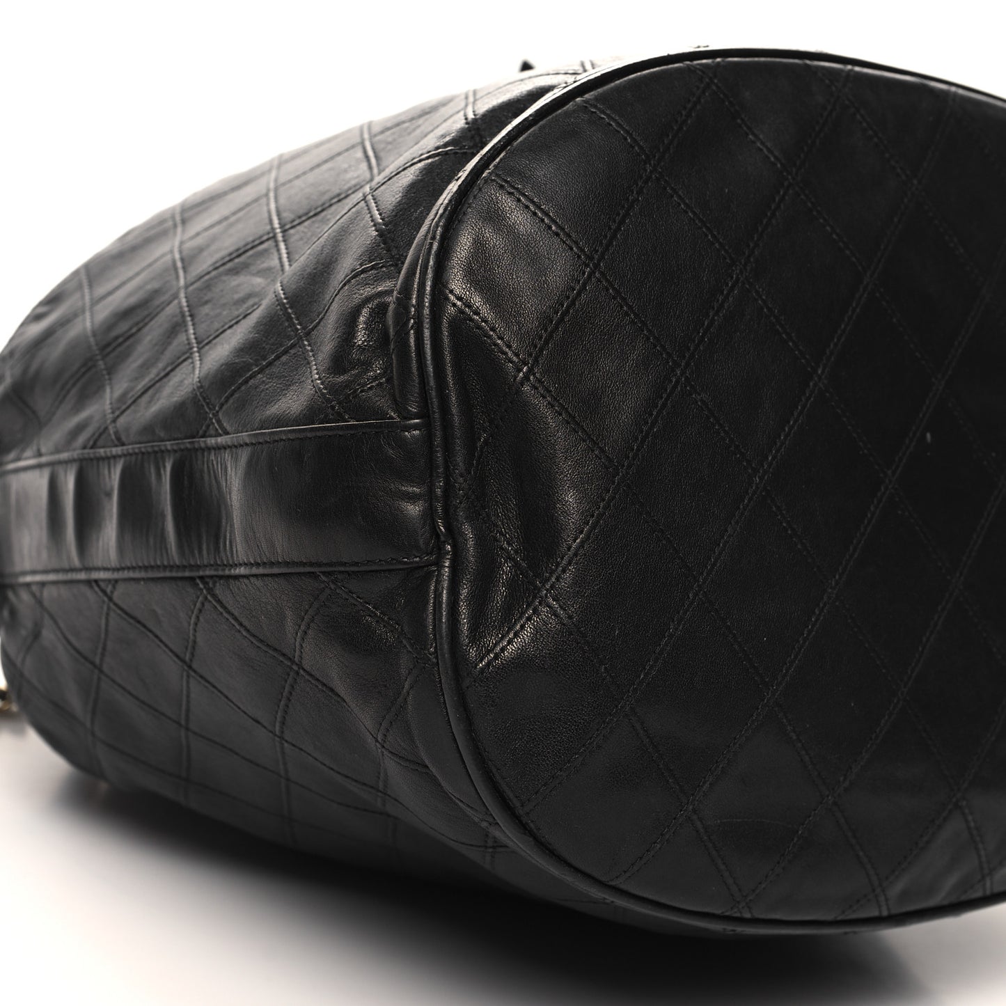 Lambskin Diamond Stitched CC Drawstring Shoulder Bag Black