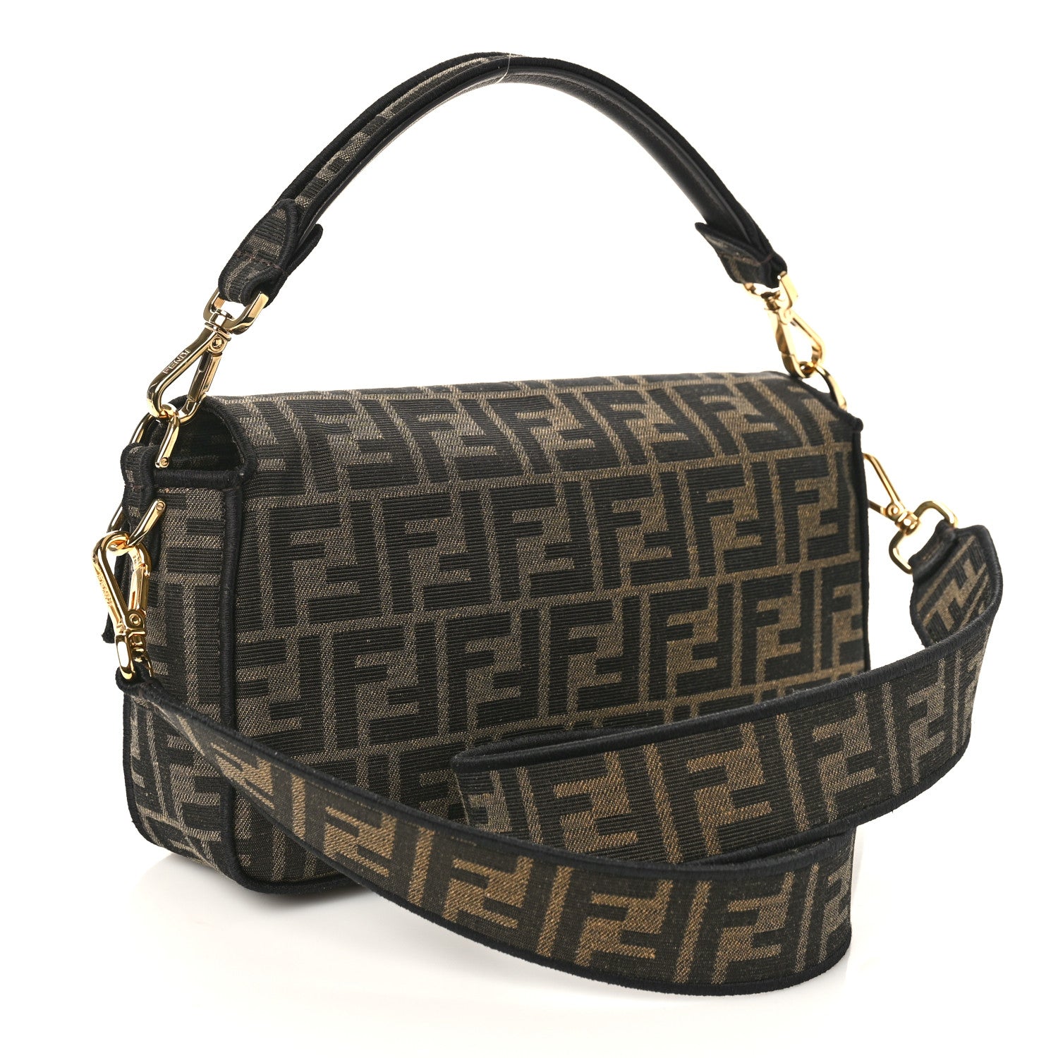 Fendi Fabric Jacquard FF 1974 Medium Baguette Tobacco Moro Black 4 of 19