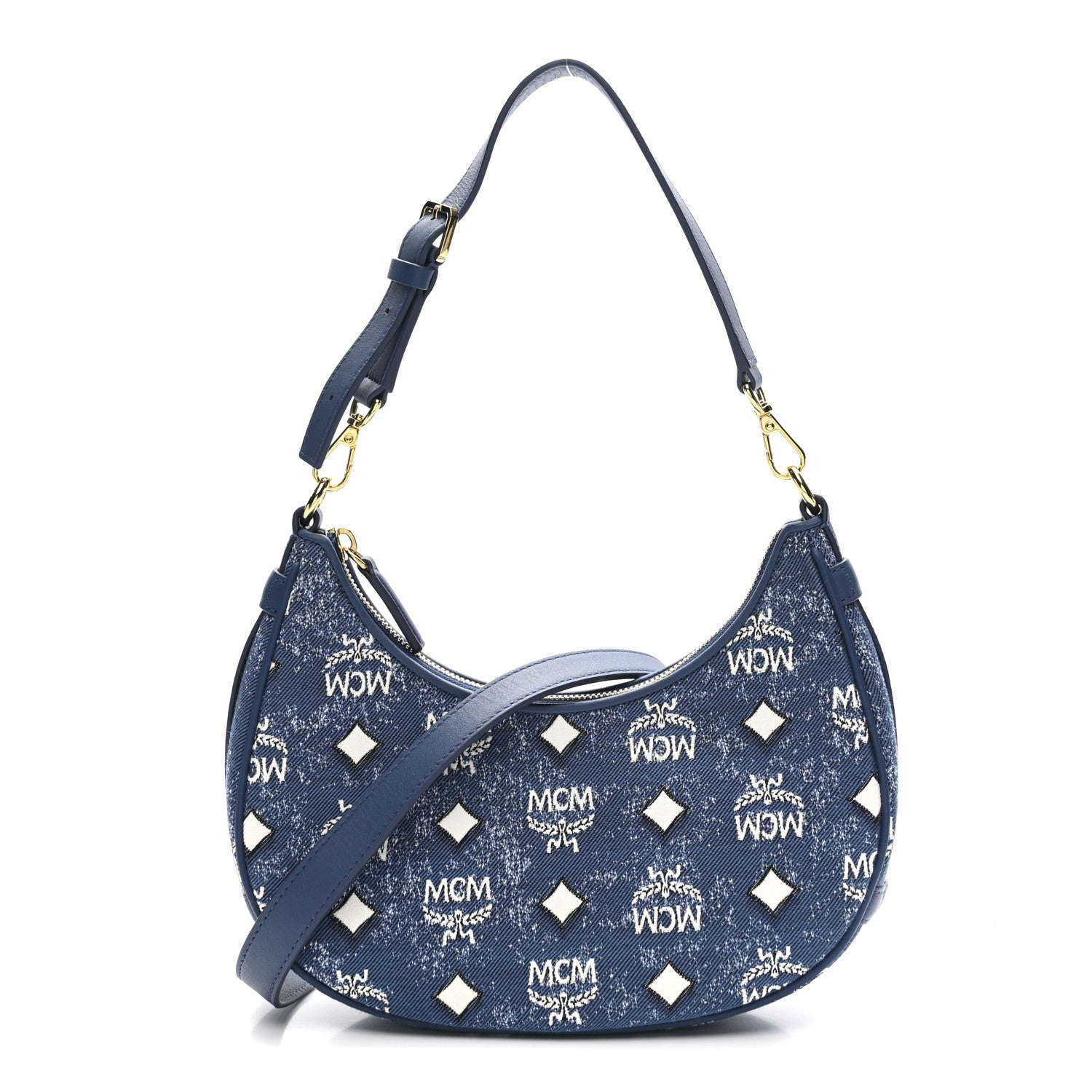 MCM Jacquard Small Aren Hobo Denim Blue 1840075 – FASHIONPHILE display picture 1