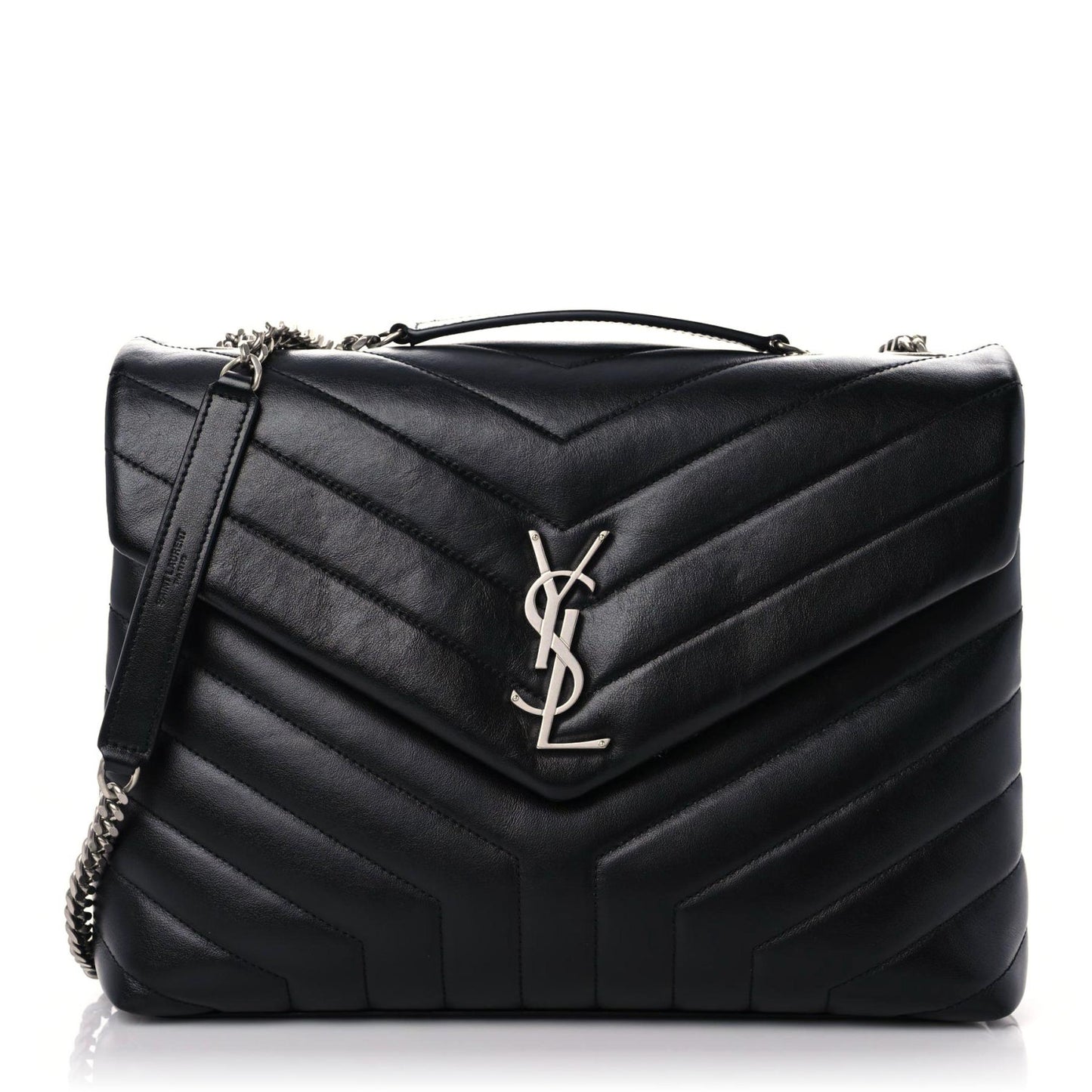 Calfskin Y Quilted Monogram Medium Loulou Chain Satchel Black