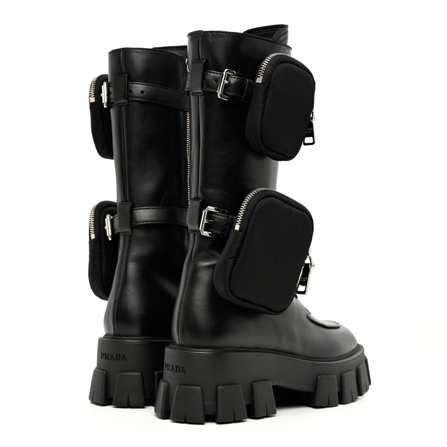 Vitello Lux Nylon Logo Monolith Pouch Pocket 55mm Tall Combat Boots 38 Black