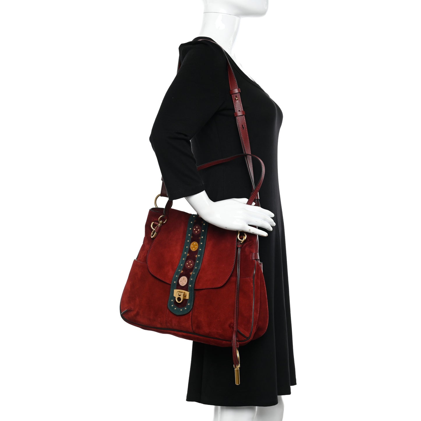 Suede Embellished Medium Lexa Shoulder Bag Sienna Red
