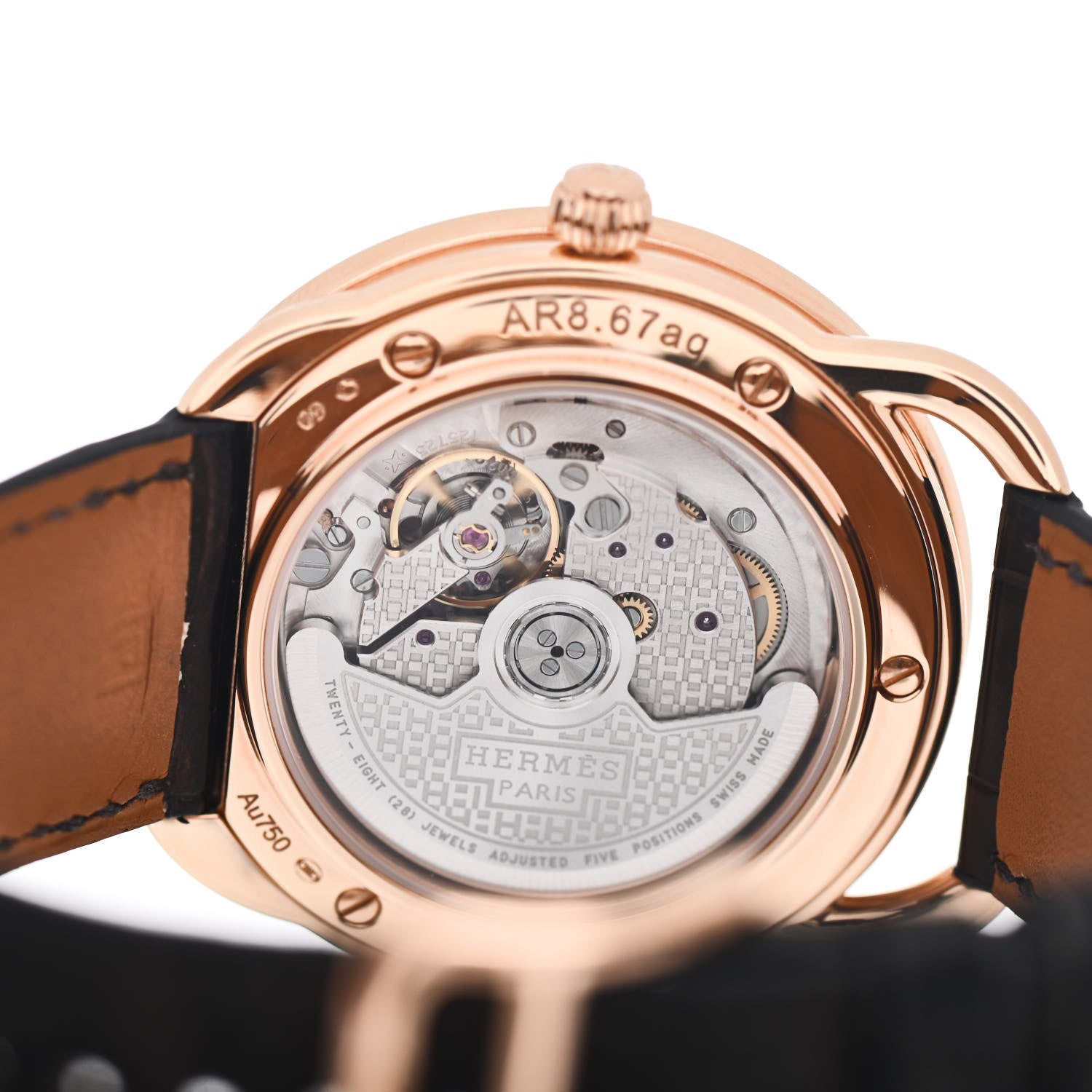 Hermes 18K Rose Gold Alligator 39.5mm Arceau Automatic Watch Havane 4 of 5