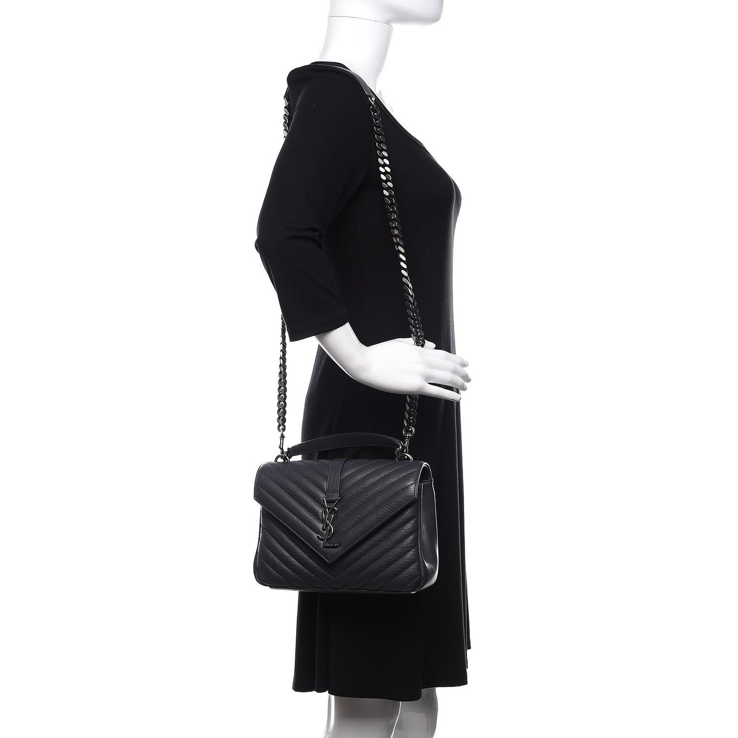 Sheepskin Matelasse Chevron Monogram Medium College Bag Asphalt