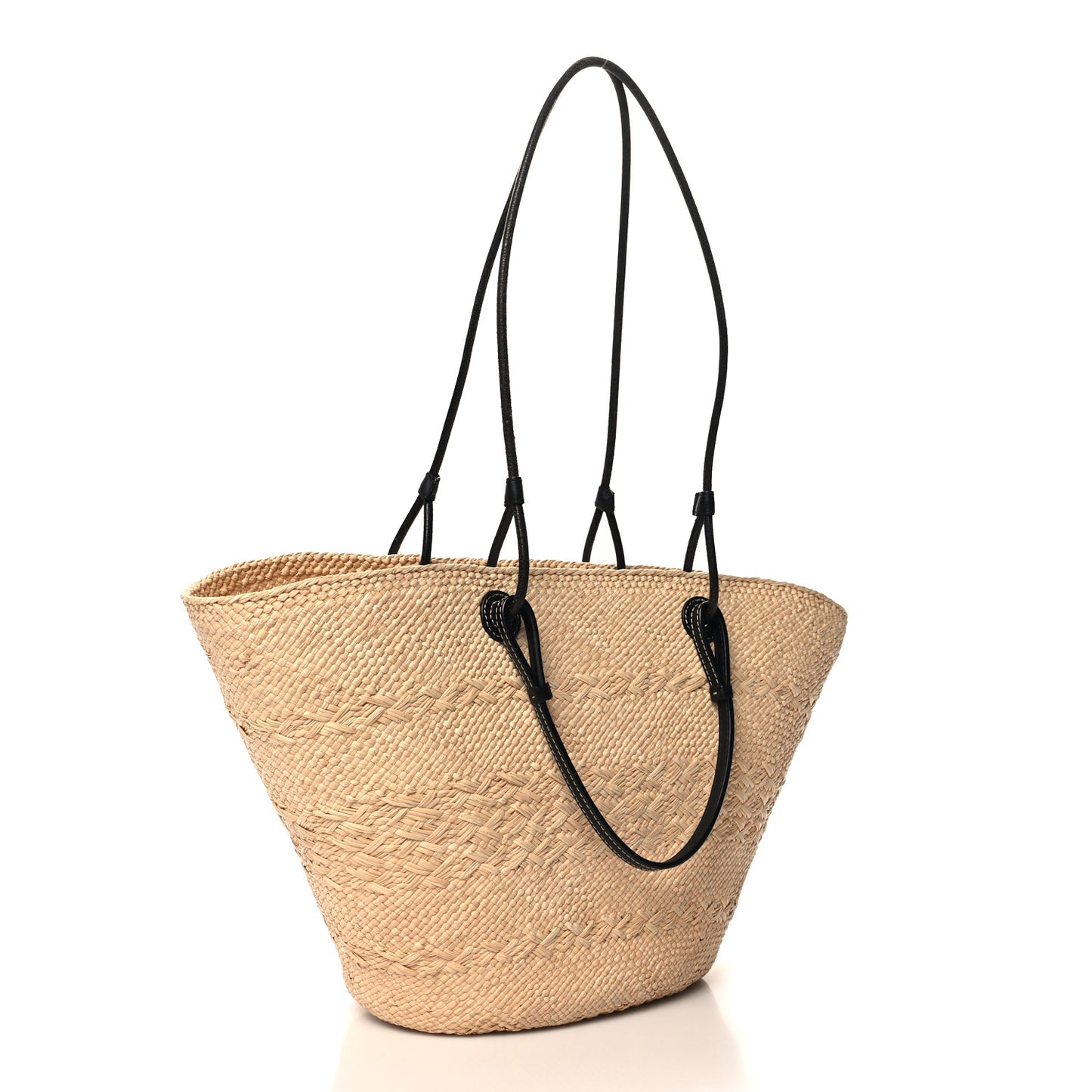 Iraca Palm Calfskin Medium Anagram Basket Bag Natural Black