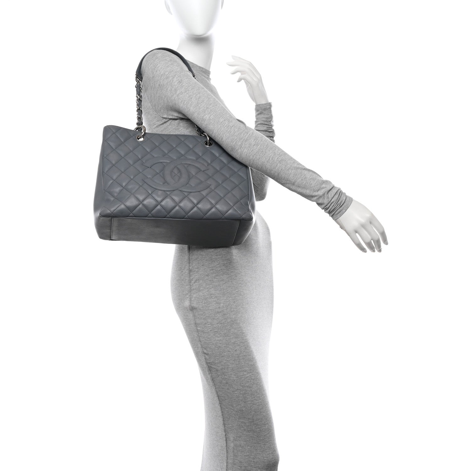 Chanel Caviar Quilted Grand Shopping Tote GST Light Grey 2 of 12