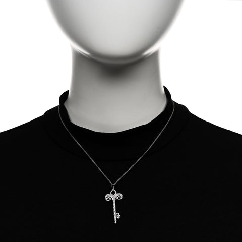 Platinum Diamond .37ct Fleur De Lis Key Pendant Necklace