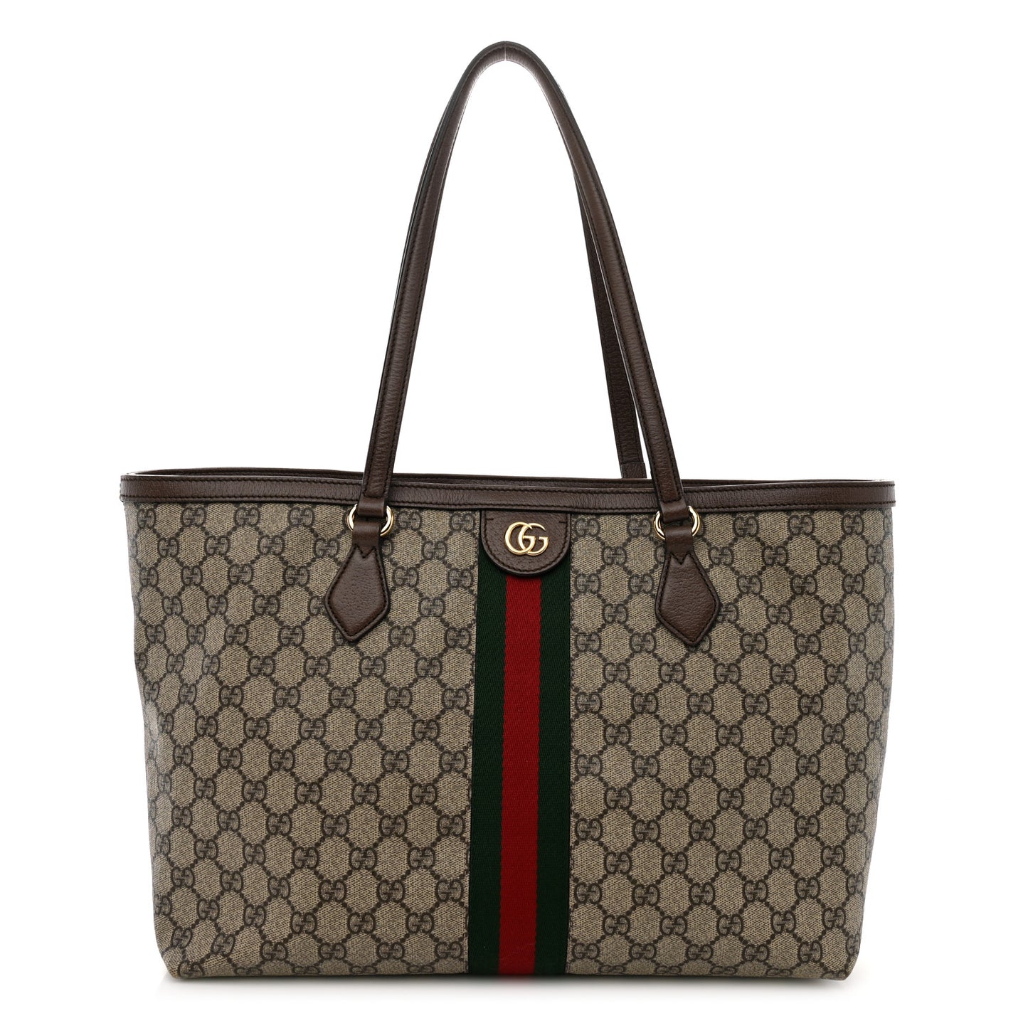 GG Supreme Monogram Textured Calfskin Web Medium Ophidia Shopping Tote Beige Ebony New Acero
