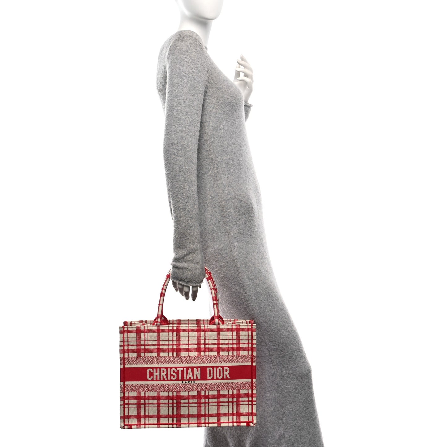 Canvas Embroidered Medium Check'n'Dior Book Tote Red Multicolor
